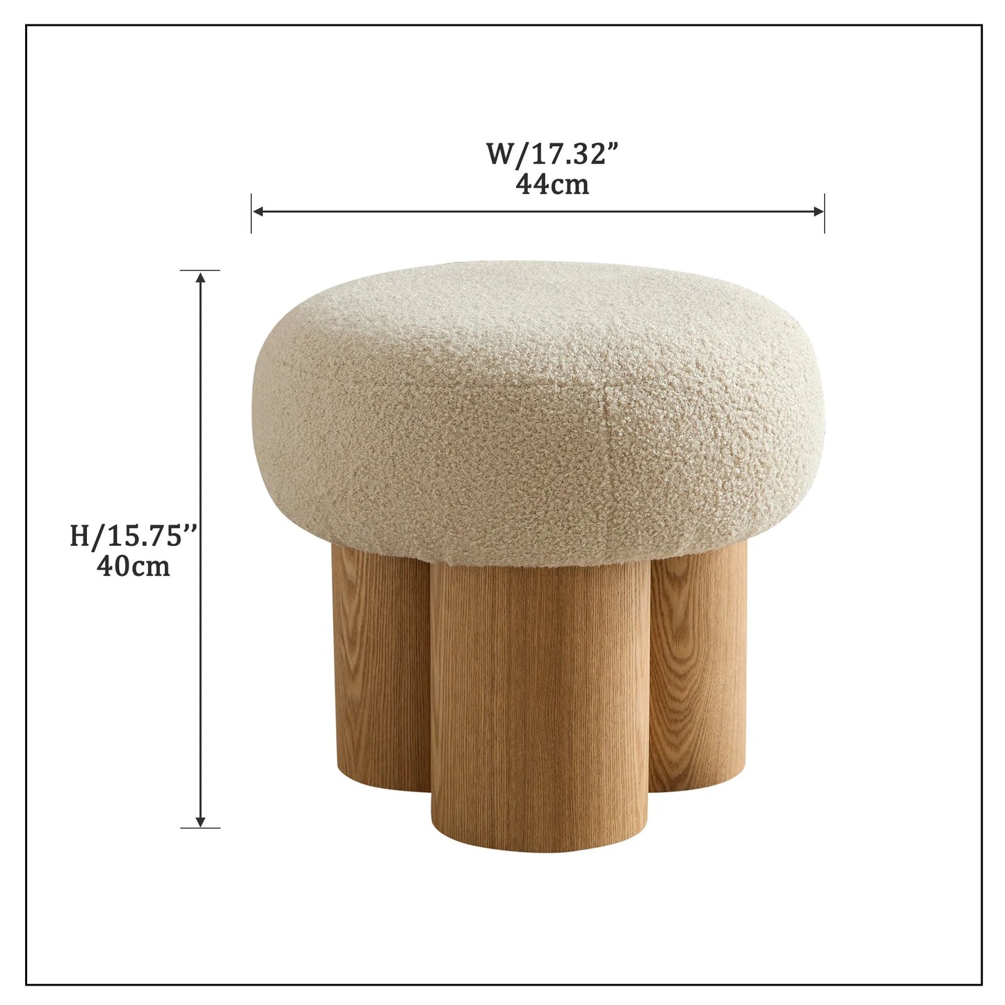 Mushroom Stool with Greige Plush Cushion, Wooden Barrel PVC Pipe, Walnut Finish – view 3