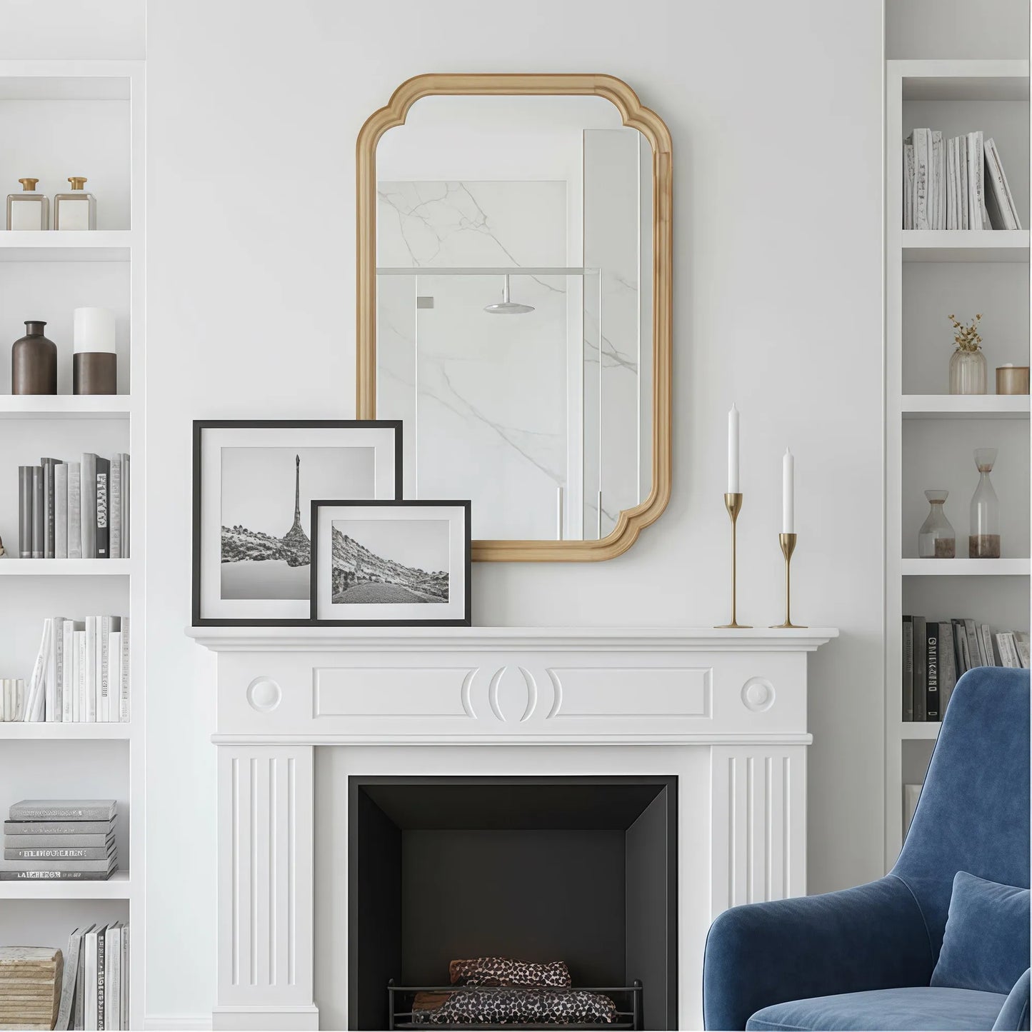Natural Wood Color 20' x 30' Solid Wood Frame Rounded Corner Decorative Mirror, For Bedroom, Bathroom, Living Room, Entryway – view 3