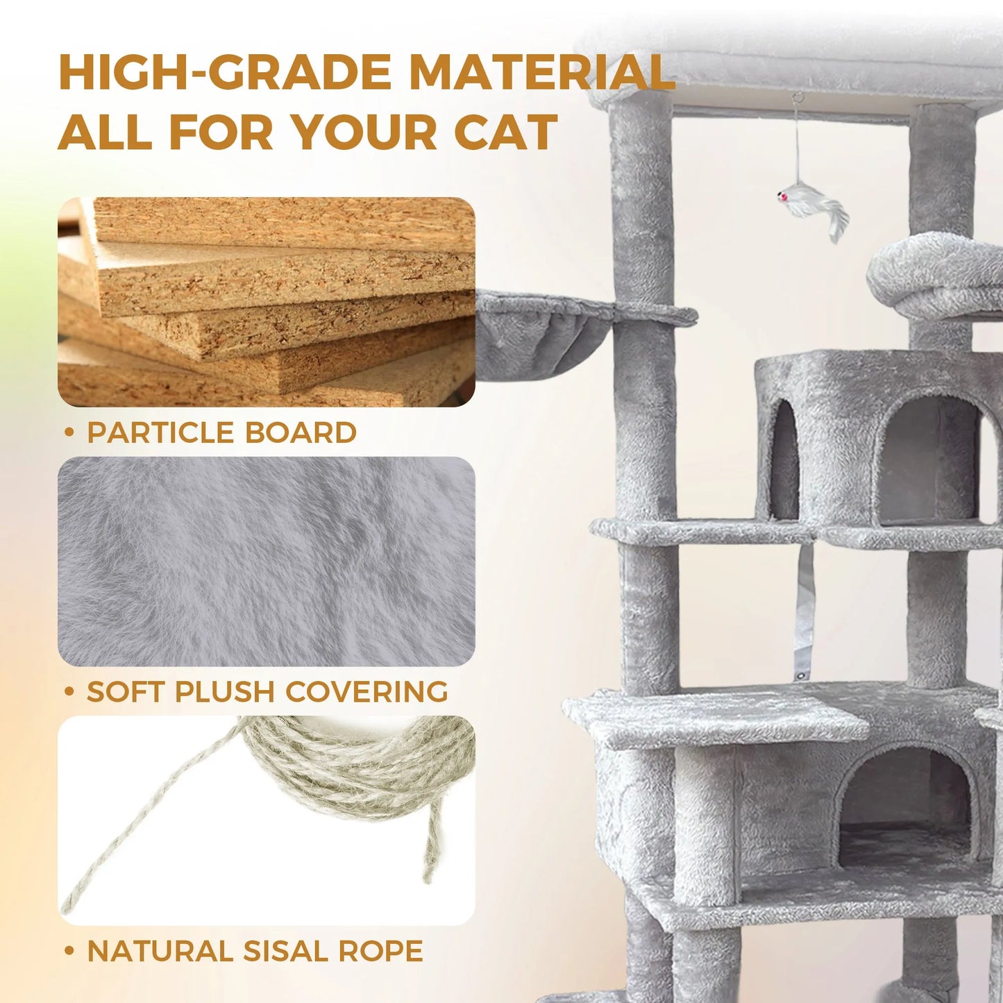 68in Tall Multi-Level Green Cat Tree with Hammocks, Hanging Basket, Cat Cave, Removeable Cushion, Scratching Posts - Plush Cat Tower for Indoor Cats – view 3