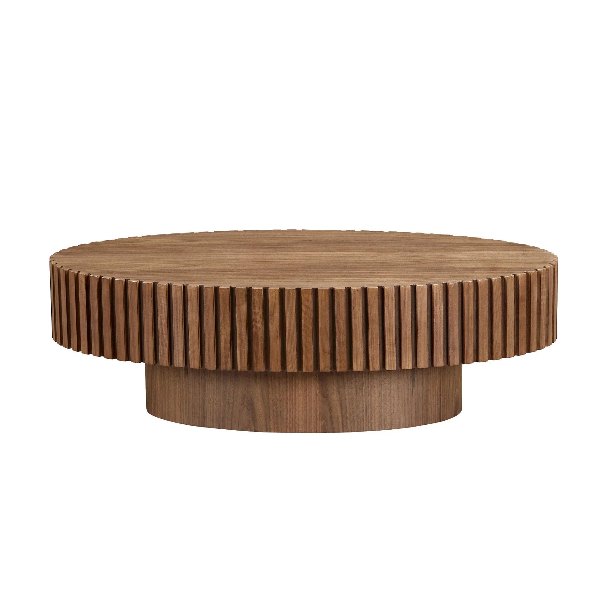 Modern Handcraft Drum Coffee Table Length 43.7 inch Ellipse Coffee Table for Living Room,Oval Small Coffee Table with Sturdy Pedestal,Walnut – view 3