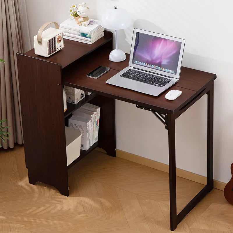 Bamboo Folding Desk, Foldable Desk for Small Space, Computer Desk with Hidden Storage, Mid Century Foldable Table for Home Office and Bedroom (Walnut – view 3