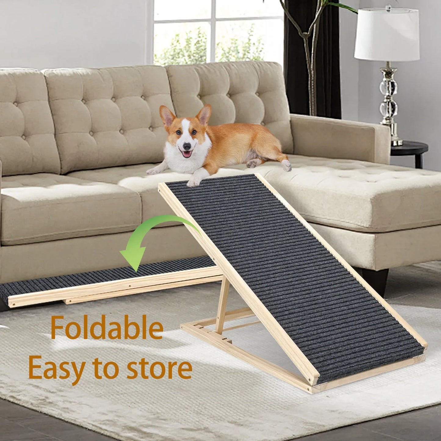 (UPGRADED) Dog Ramp for Bed, Extra Wide Excellent Traction, Pet Ramp for Small Dogs to Get on Couch Car, Non-Slip Rubber Surface, 16' Wide Hold up to – view 3