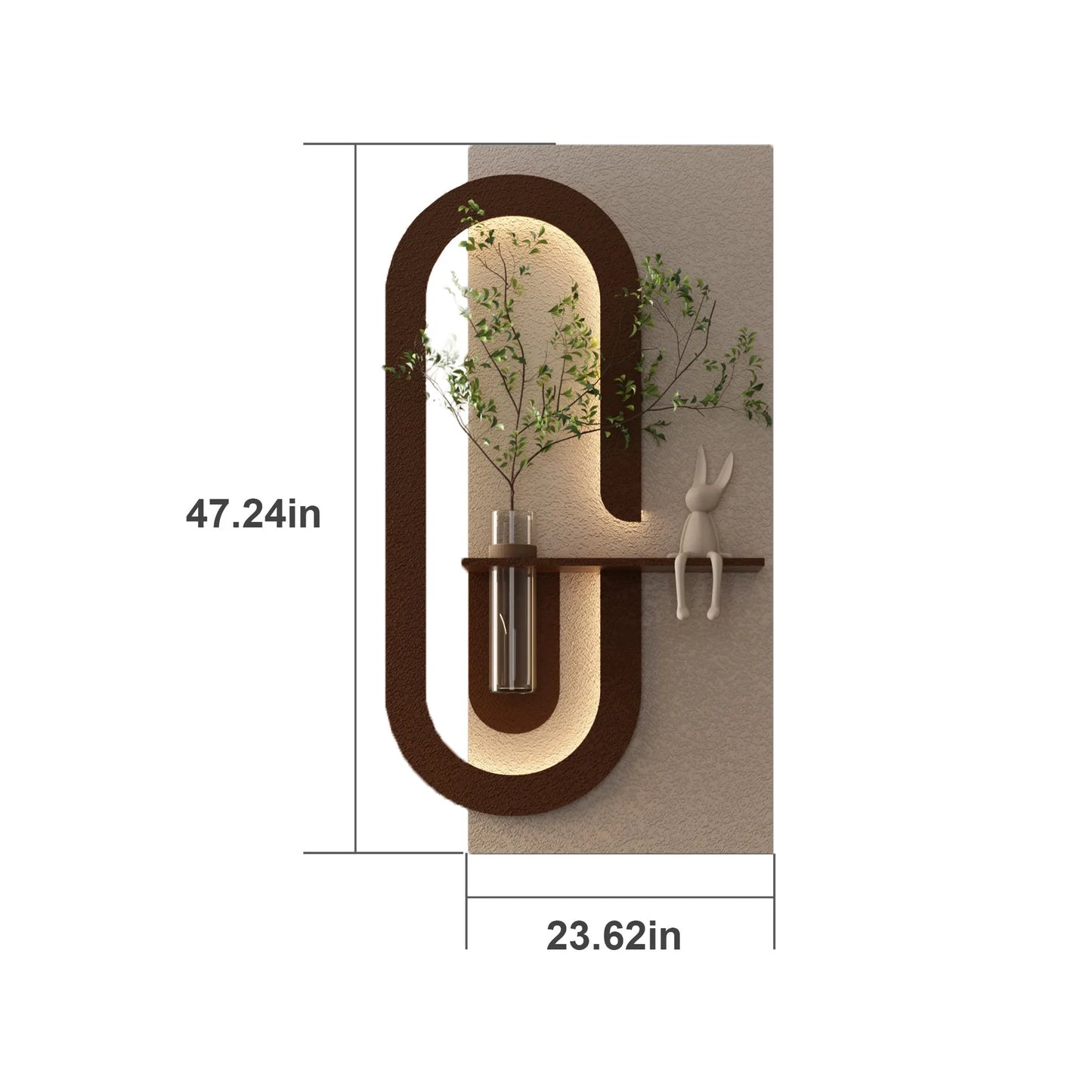 Adjustable LED Sandstone Wall Decor with Simulated Green Plants - 3D Art Sculpture, Glass Vase & Rabbit Statue, Remote Control – view 3
