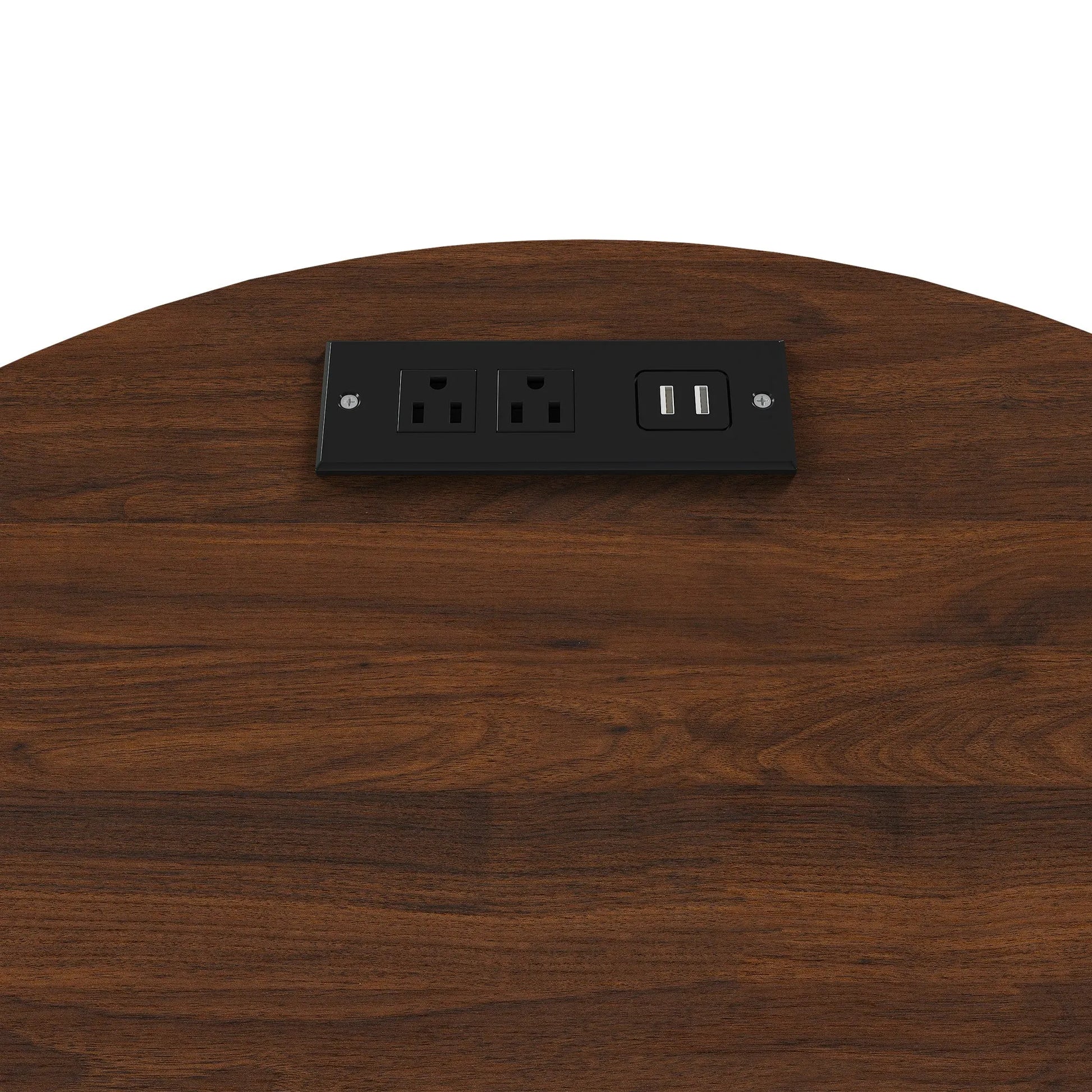Mid Century Modern Cylinder End Table with Built-in Charging Station & Sliding Door, 2-Tier Storage Round Nightstand with USB Ports, Walnut Bedside – view 3