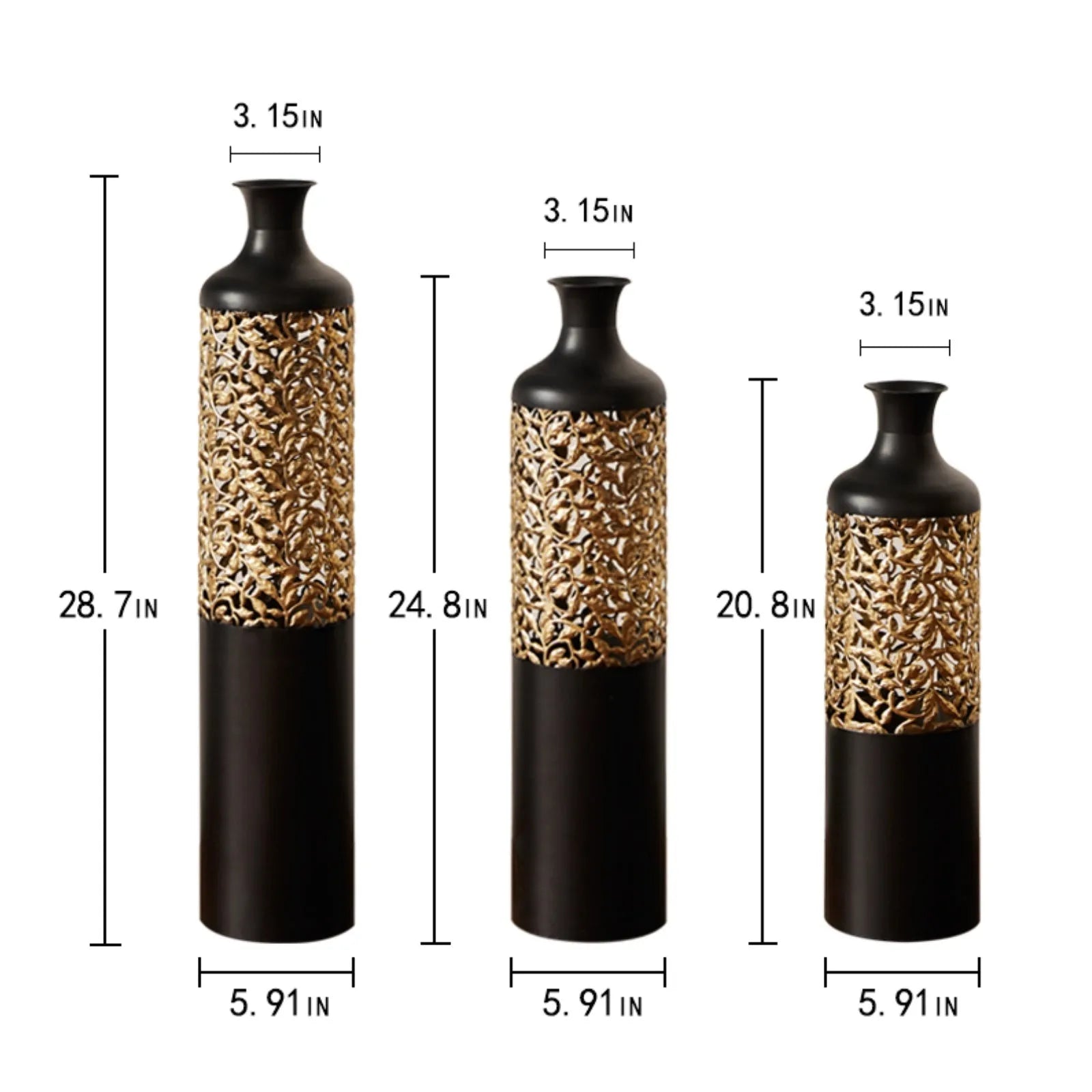 Floor Metal Vases Decorated White Metal Vases Set of 3 Gorgeous Home Decoration Large Glazed Metal Vases 20.8in/24.8in/28.7in Height – view 3