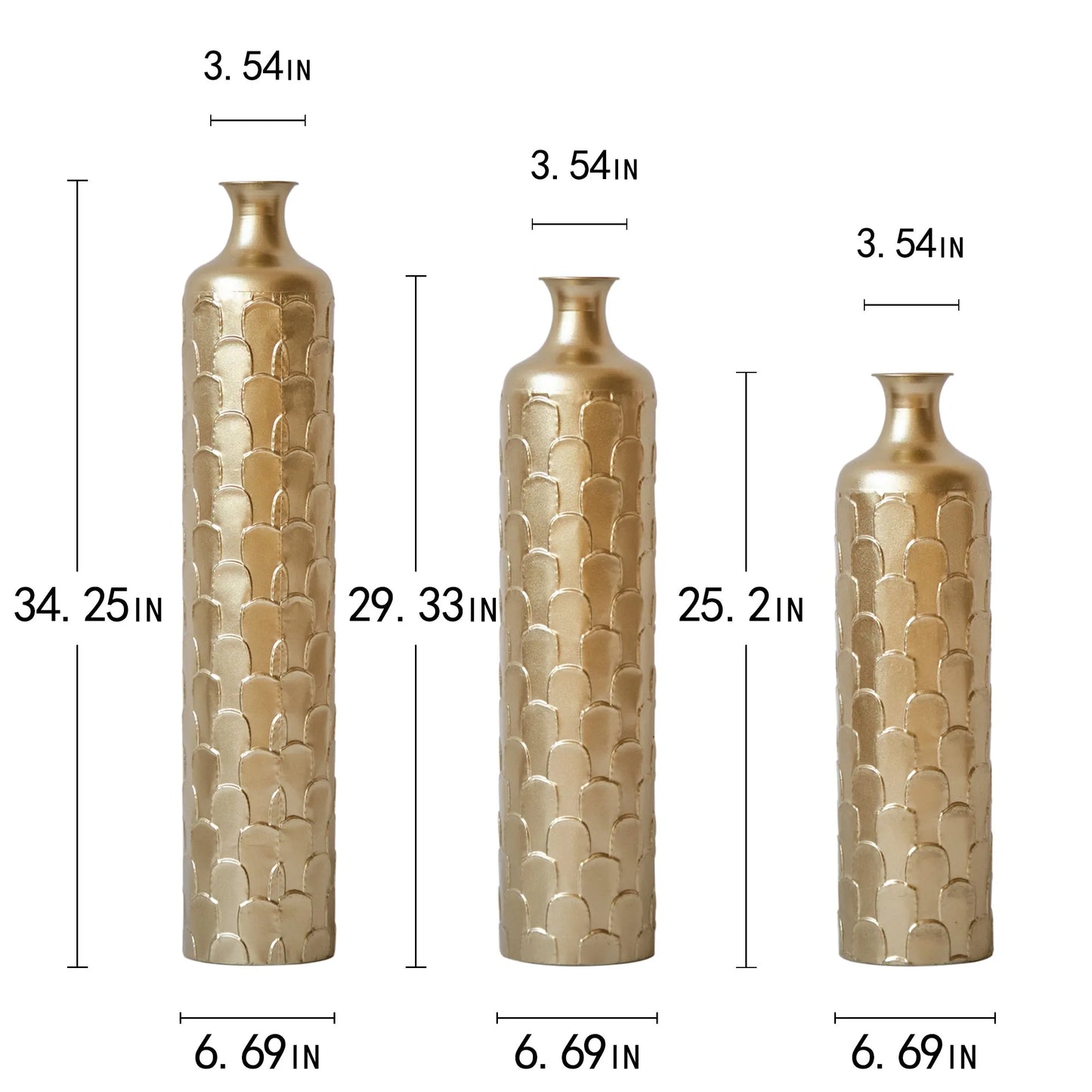 Floor Metal Vases Decorated White Metal Vases Set of 3 Gorgeous Home Decoration Large Glazed Metal Vases 25.2in/29.33in/34.25in Height – view 3