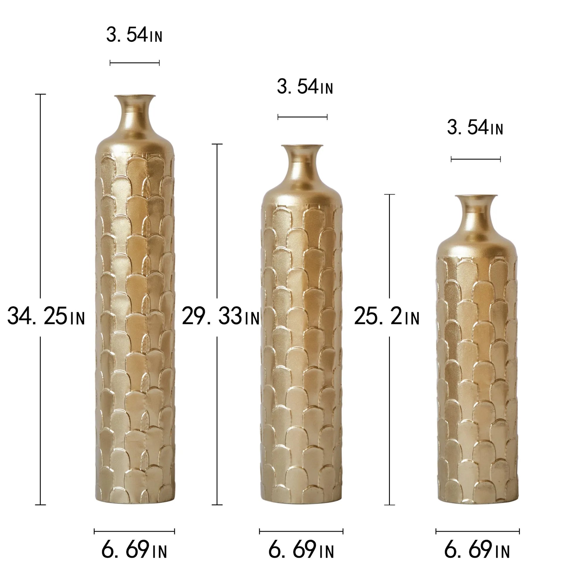 Floor Metal Vases Decorated White Metal Vases Set of 3 Gorgeous Home Decoration Large Glazed Metal Vases 25.2in/29.33in/34.25in Height – view 3