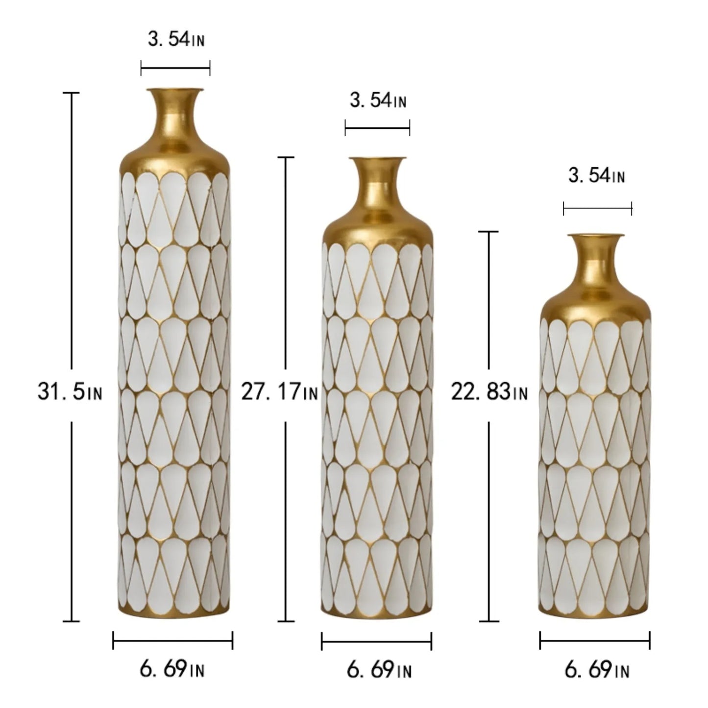 Floor Metal Vase Modern Style Decoration Home Droplet Shaped White Metal Vase 3-piece Set Gorgeous Home Decoration Large Glazed Metal Vase – view 3