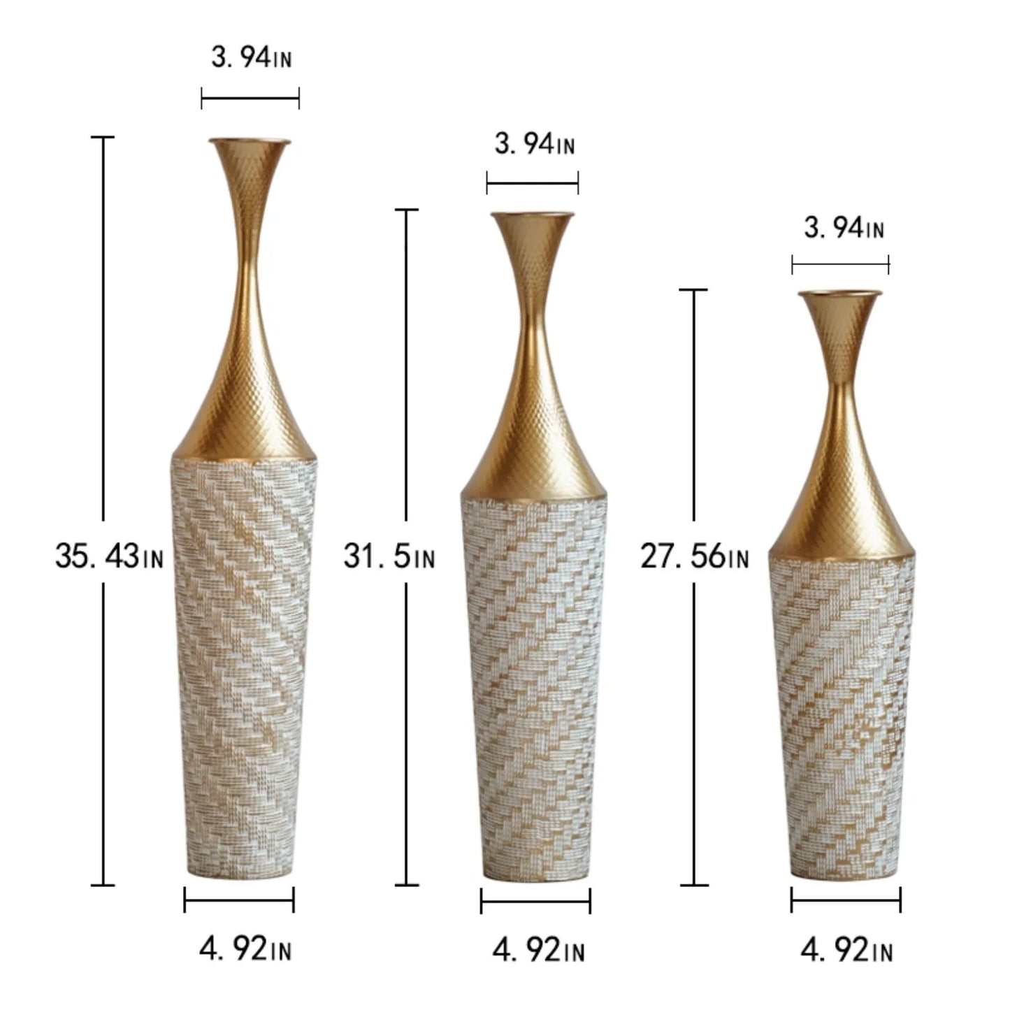 Floor Metal Vase Modern Style Decoration Home Woven Pattern Metal Vase 3-piece Set Gorgeous Home Decoration Large Glazed Metal Vase – view 3