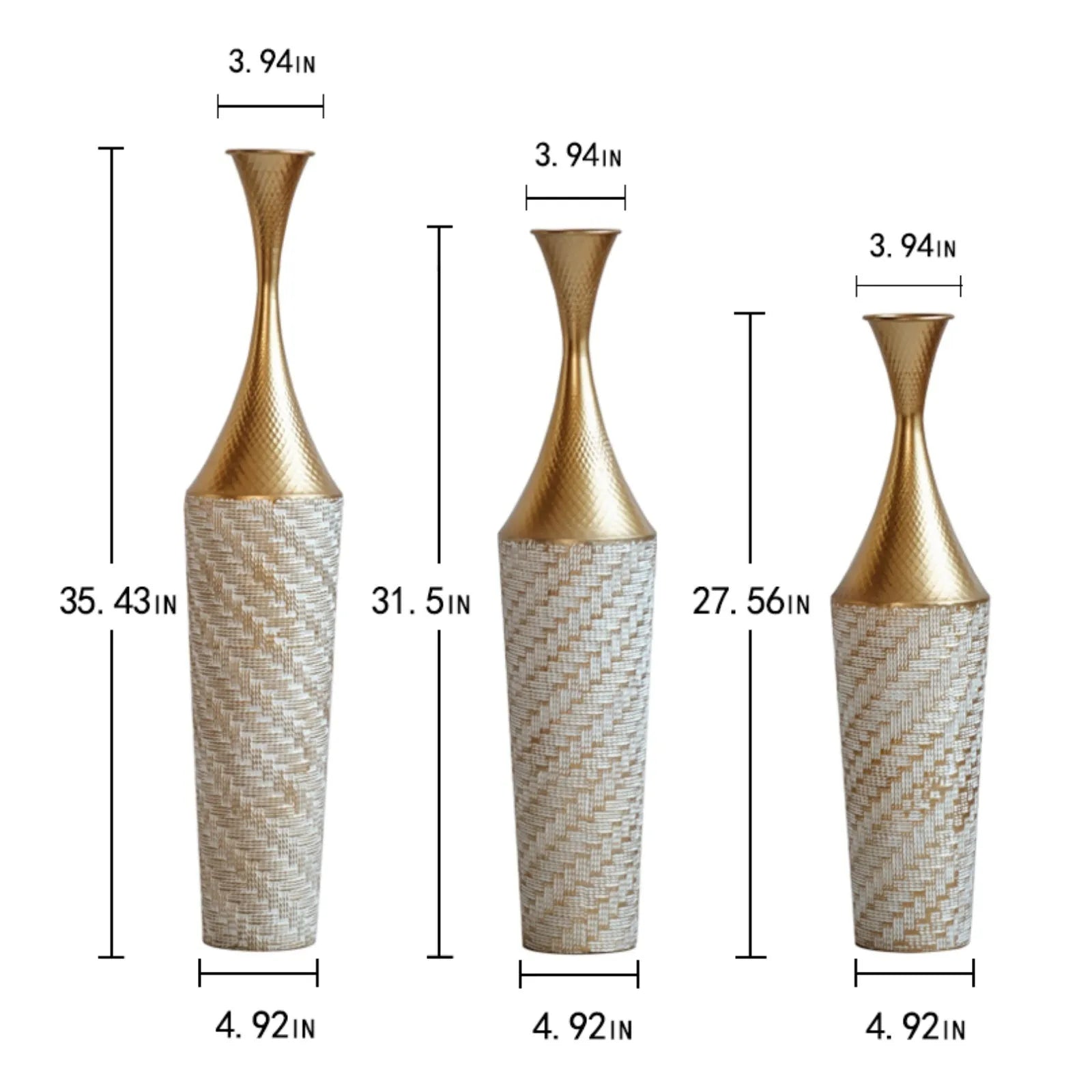 Floor Metal Vase Modern Style Decoration Home Woven Pattern Metal Vase 3-piece Set Gorgeous Home Decoration Large Glazed Metal Vase – view 3