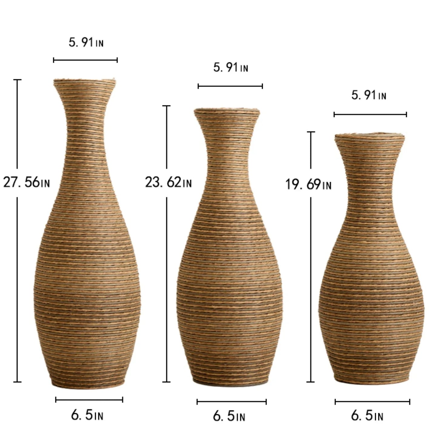 3-Piece Artificial Rattan Floor Vase Set – Decorative Accent for Living Room, Hallway & Entryway, Ideal for Dried or Silk Flower Arrangements, Beige – view 3