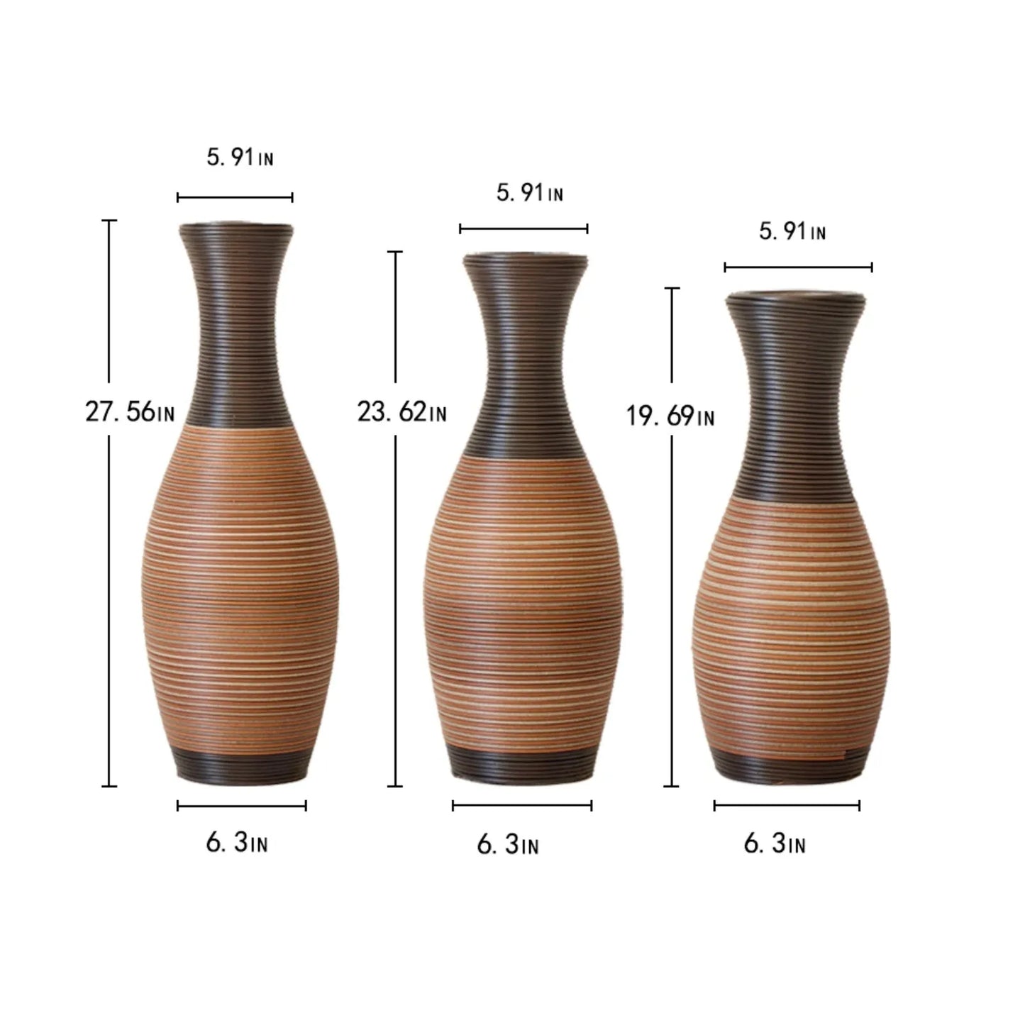 Set Of 3 Designer Floor Vases, Large Vases for Home Décor Flooring, Artificial Rattan Floor Vases, Brown Floor Vases for Living Rooms or Corridors – view 3
