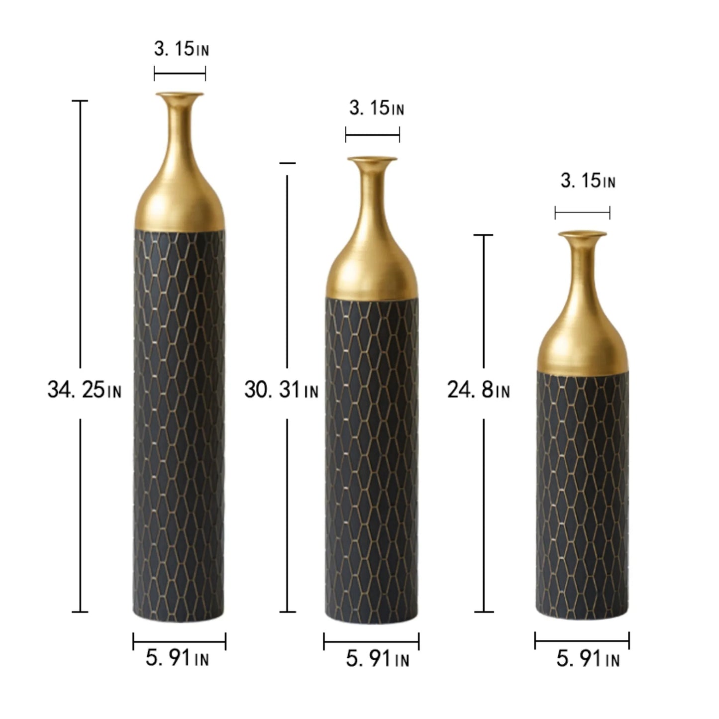 Elegant Floor Vase Set – Gold & Black Metal Decorative Vases – 3-Piece Set for Floral Display, Wedding & Gift Décor – view 3