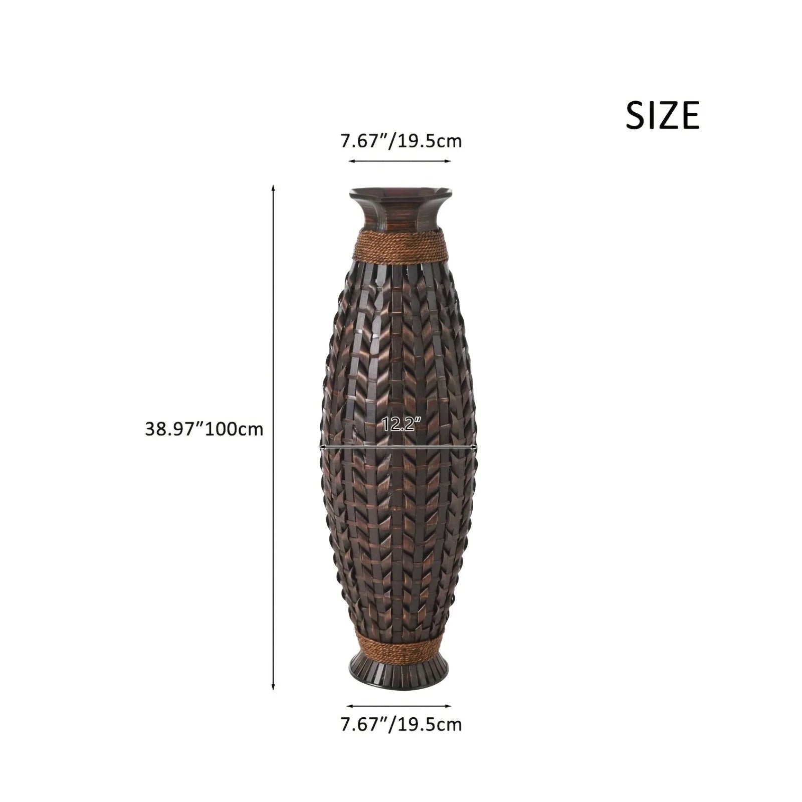 39-Inch Tall Hand-Woven Bamboo Floor Vase – Decorative Accent for Living Room, Entryway, or Hallway – Ideal for Dried or Silk Flower Arrangements – view 3