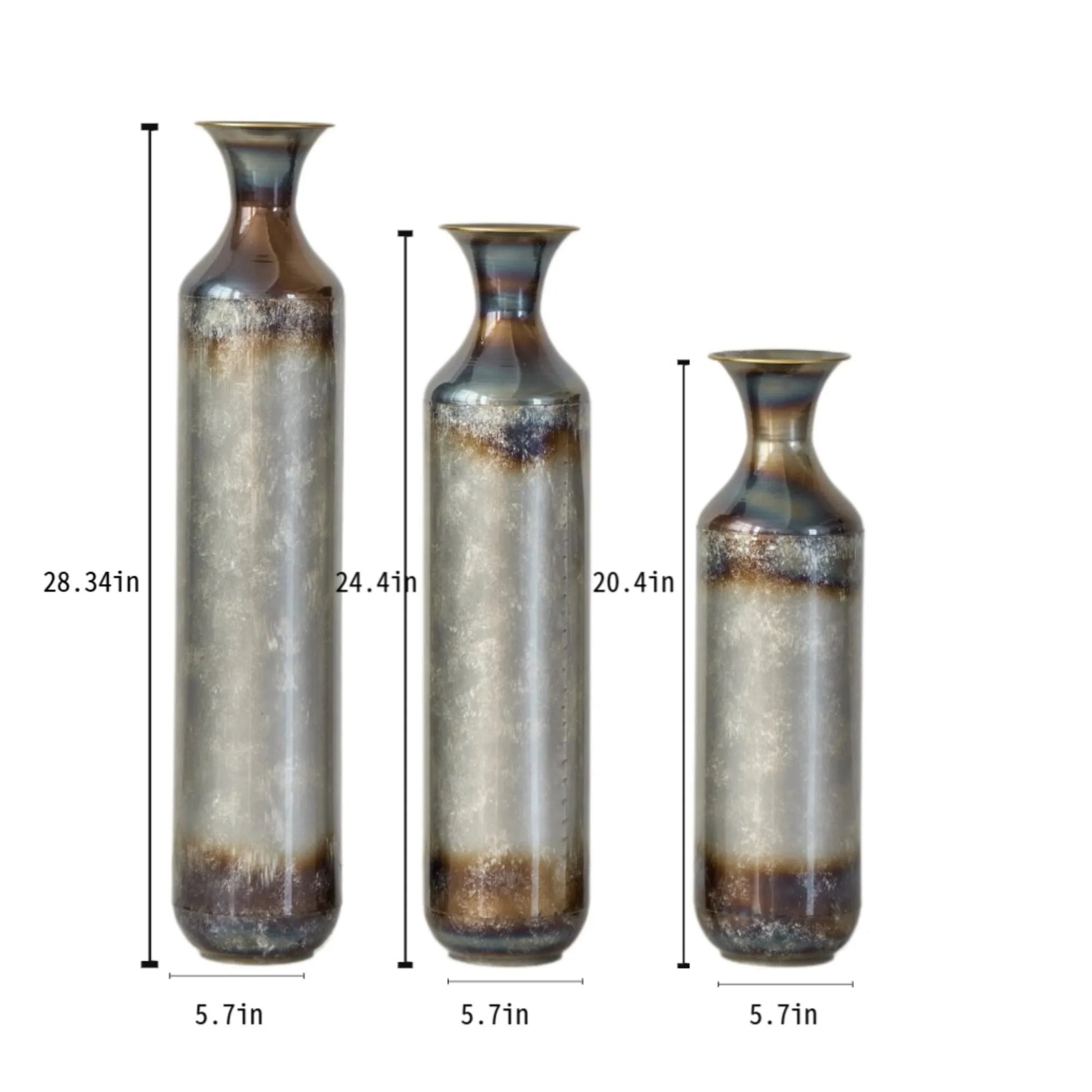 Modern Droplet-Shaped Floor Vase Set – Gold & White Glazed Metal Decorative Vases – 3-Piece Home Accent for Living Room or Entryway – view 3
