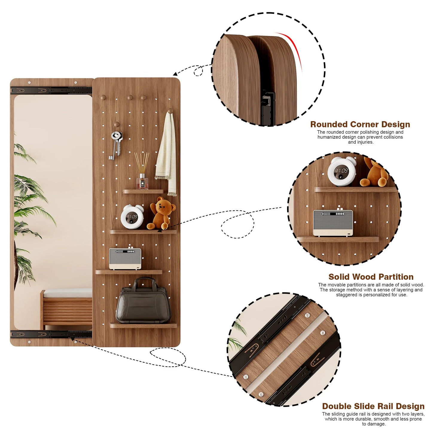 47.6 x 15.7 inch multi-functional design panel wall-mounted full-length mirror, space-saving, can be pushed and pulled. Suitable for bedroom/living – view 3