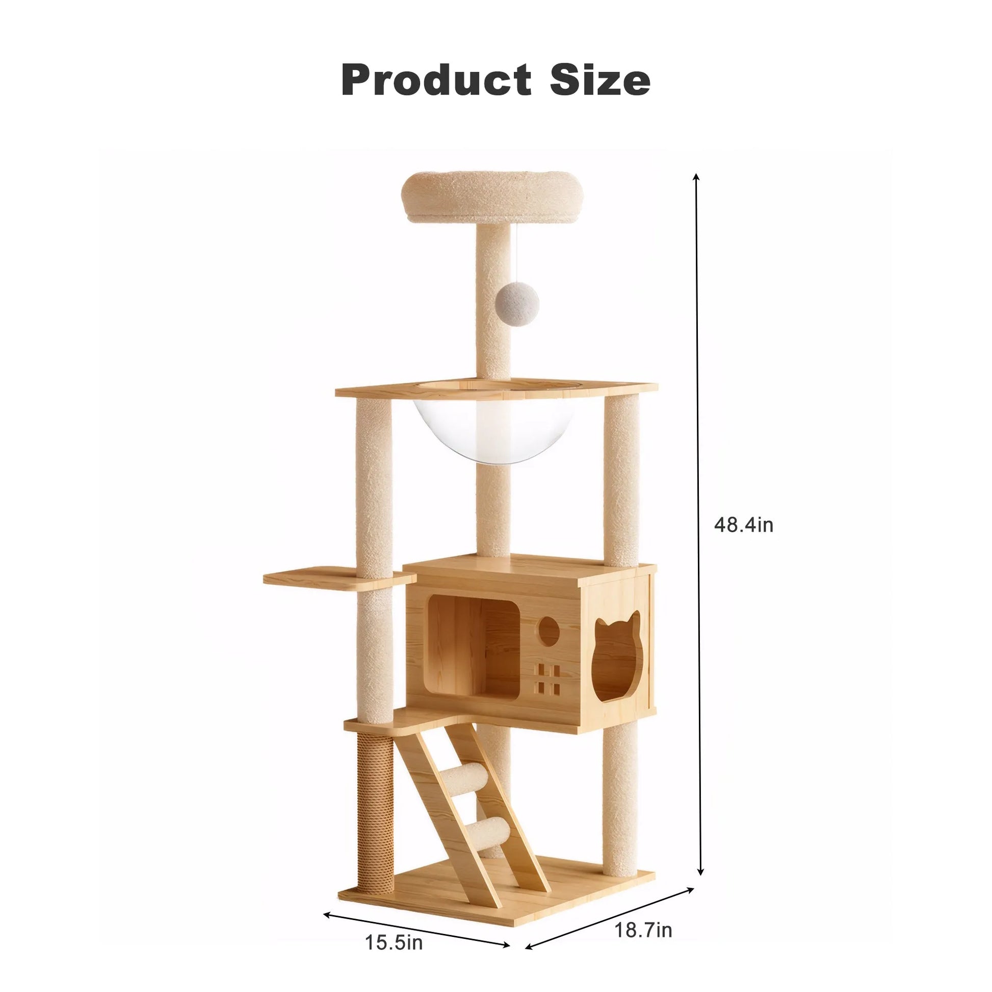 48.8' Modern Cat Tower, Wood Cat Tree Tower for Indoor Cats, Cat Tree with Sisal-Covered Scratching Posts and Top Perch, Cat Condo with Acrylic – view 3