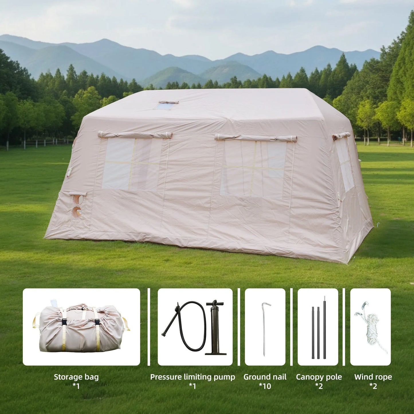 11 m ² Inflatable Tents for Camping, Blow Up Tent with Hand Pump, Easy Setup InflatableTent 4 Season Tent, Waterproof Oxford Air Glamping Tents for – view 3