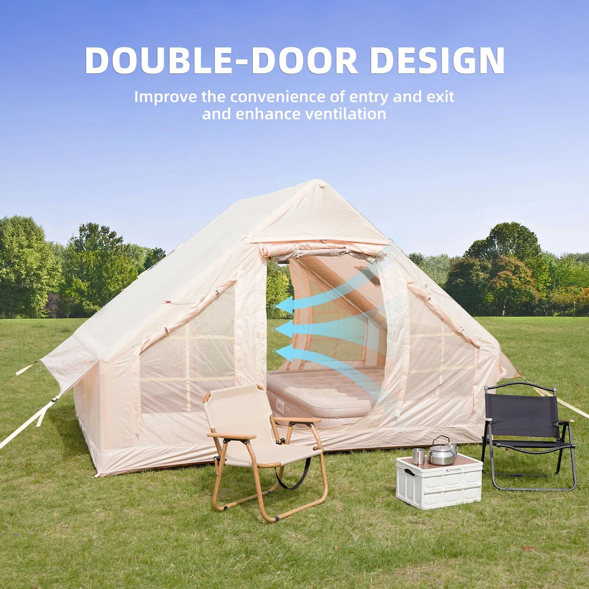 Inflatable Camping Tents with Hand Pump, Air Glamping Tents, Easy Setup Waterproof and Windproof Blow up Tent, 4 Seasons Oxford Cabin Tent with Mesh – view 3