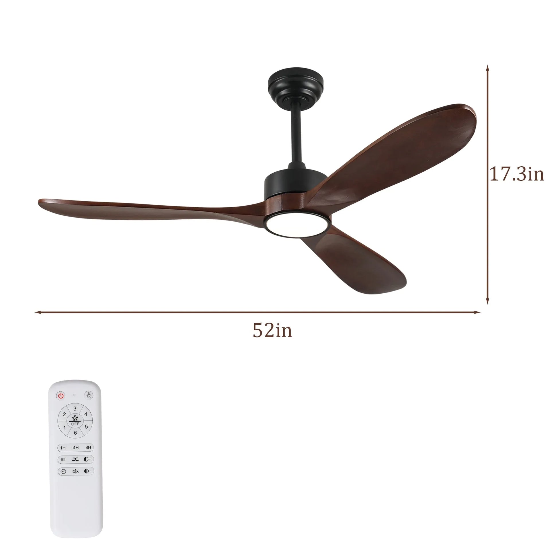 52 Inch Ceiling Fan with Light, 3 Solid Wood Blades,Remote Control,6-speed Reversible DC Motor for Living Room,Bed Room,Dining Room. – view 3