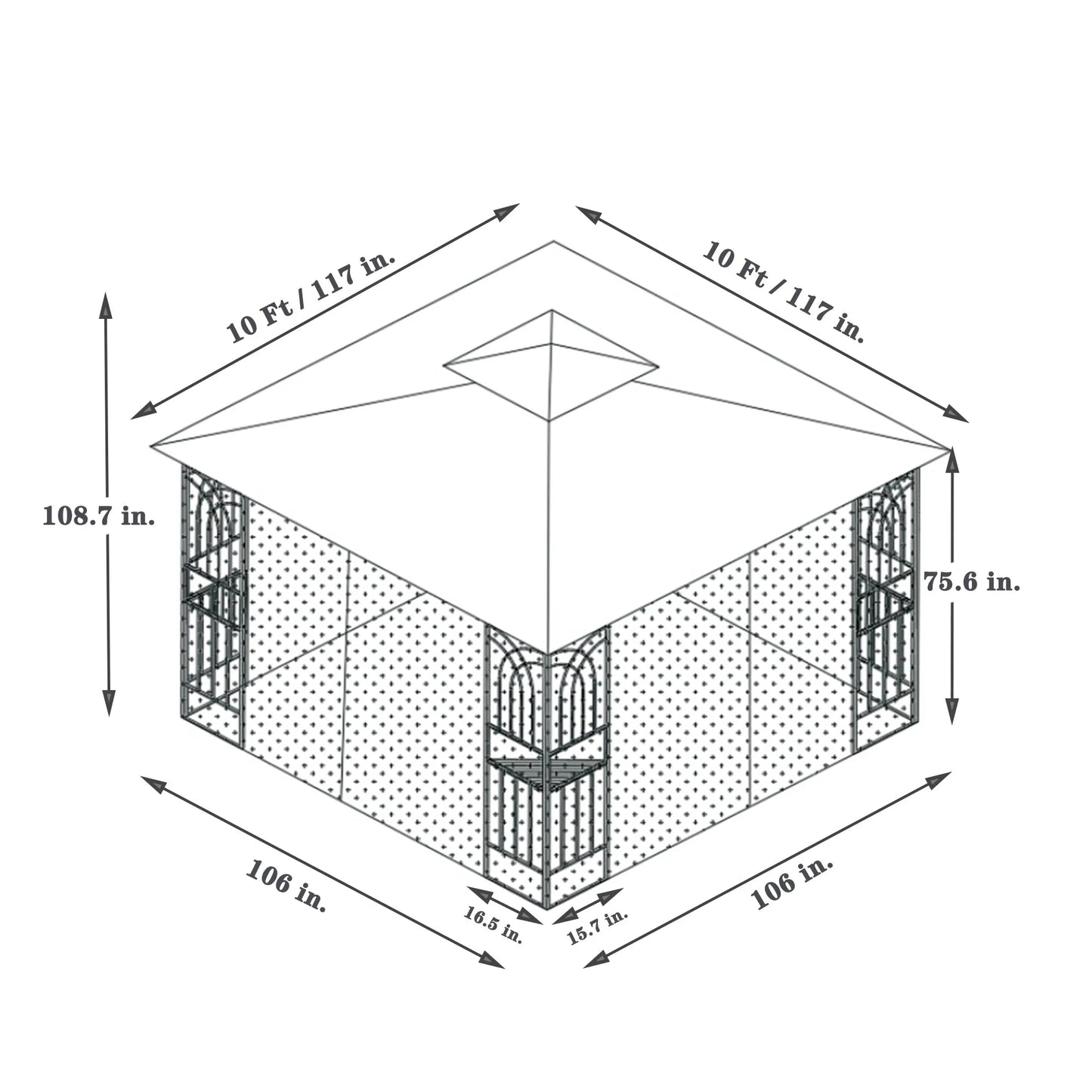 10 x 10 ft Patio Gazebo Tent with Ventilated Double Roof and Mosquito Net, Gray Canopy for Backyard or Garden – view 3