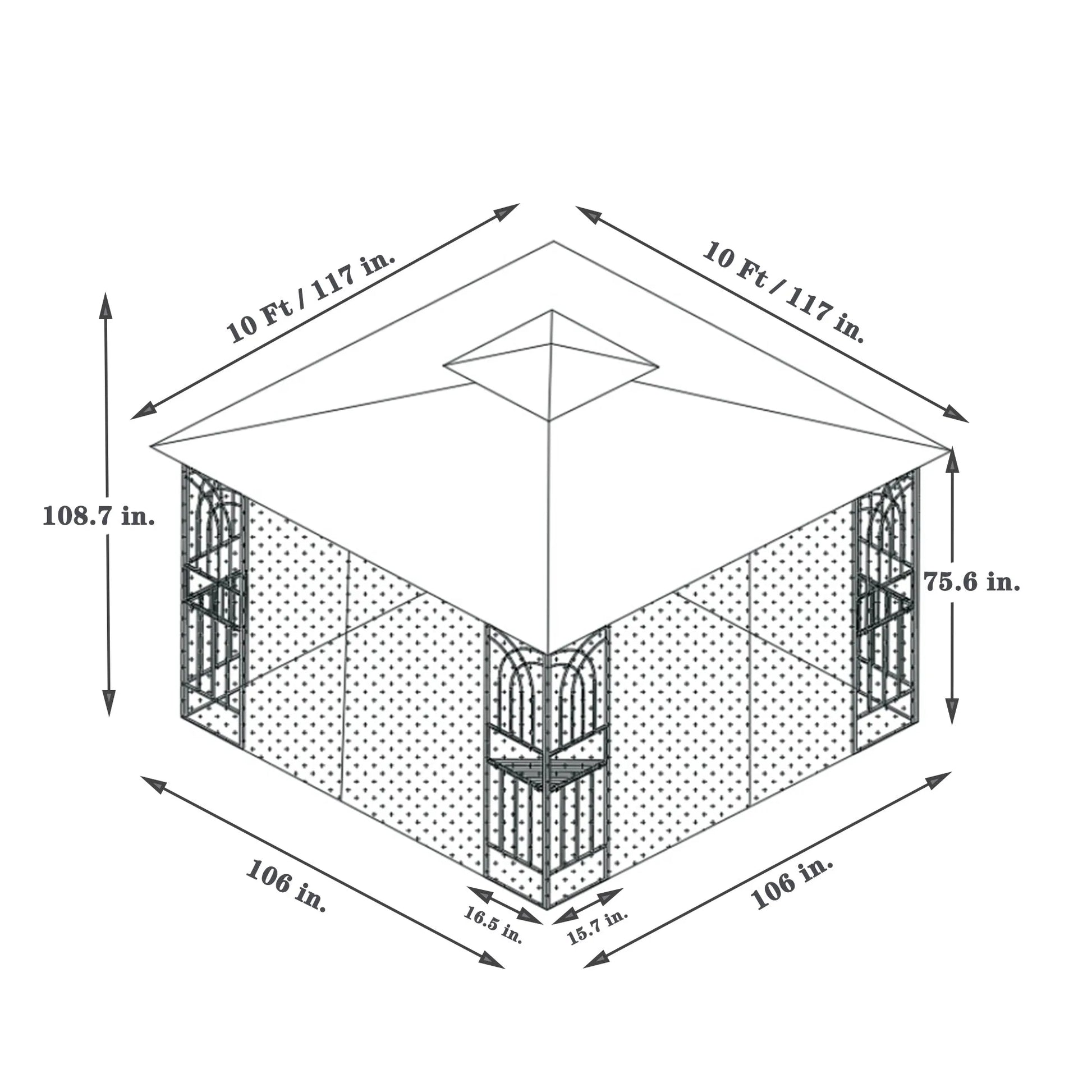 10 x 10 ft Patio Gazebo Tent with Ventilated Double Roof and Mosquito Net, Gray Canopy for Backyard or Garden – view 3