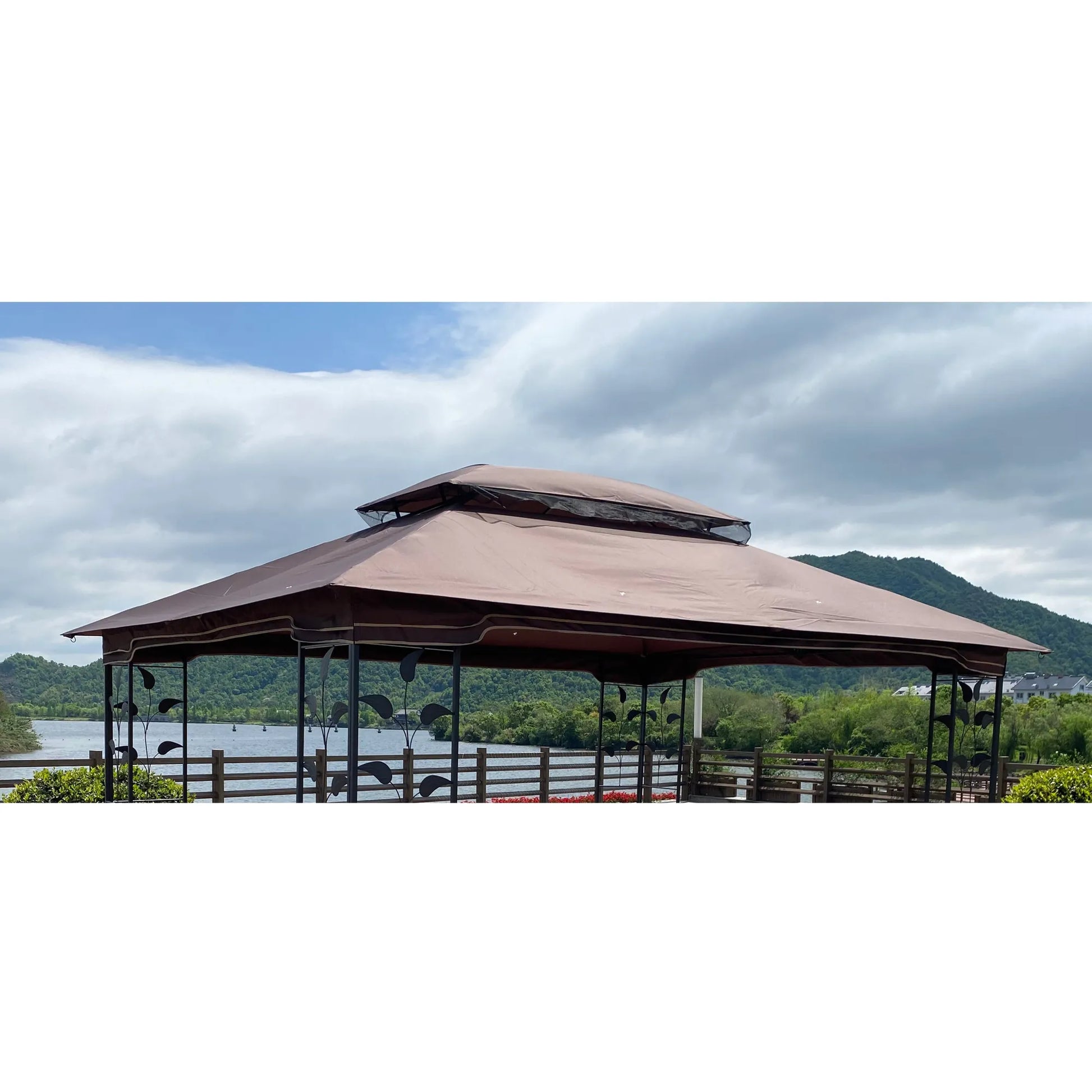 13x10 Ft Patio Double Roof Gazebo Replacement Canopy Top Fabric,Brown – view 3