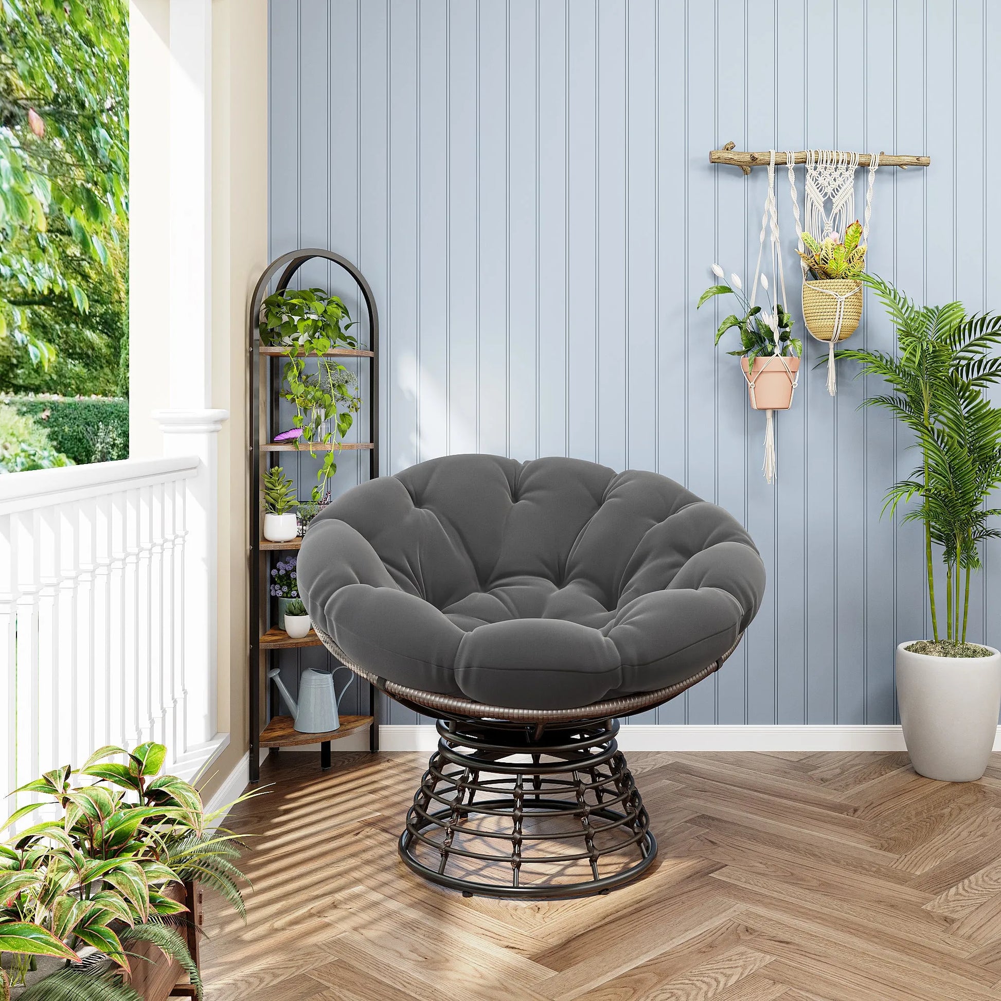 Comfortable Ergonomic Wicker Papasan Chair, 360° Swivel Indoor Outdoor Rattan Chair with Soft Thick Cushion, Ideal for Living Room, Bedroom, Reading – view 3