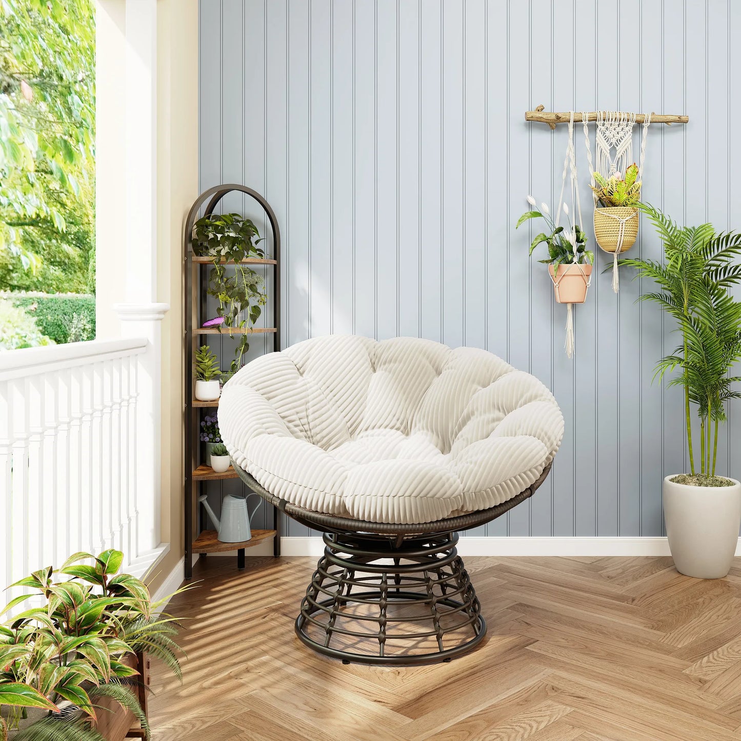 Comfortable Ergonomic Wicker Papasan Chair, 360° Swivel Indoor Outdoor Rattan Chair with Soft Thick Cushion, Ideal for Living Room, Bedroom, Reading – view 3