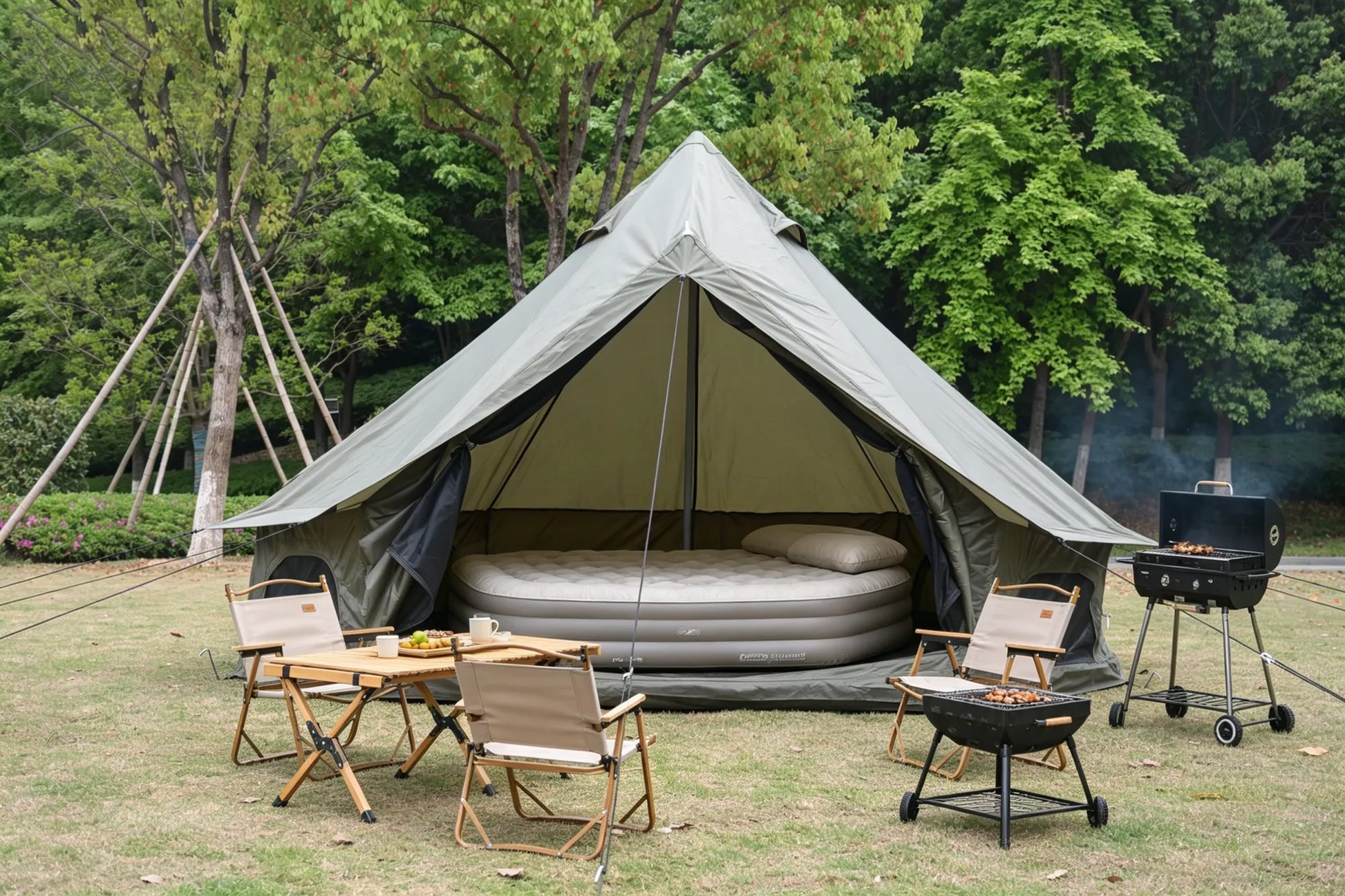 Oxford Bell Tent for Family Camping - Spacious 9.8ft Yurt with Stove Jack, Large Glamping Tents for 3-4 People, 4 Season Oxford Hot Tent Shelter Green – view 3