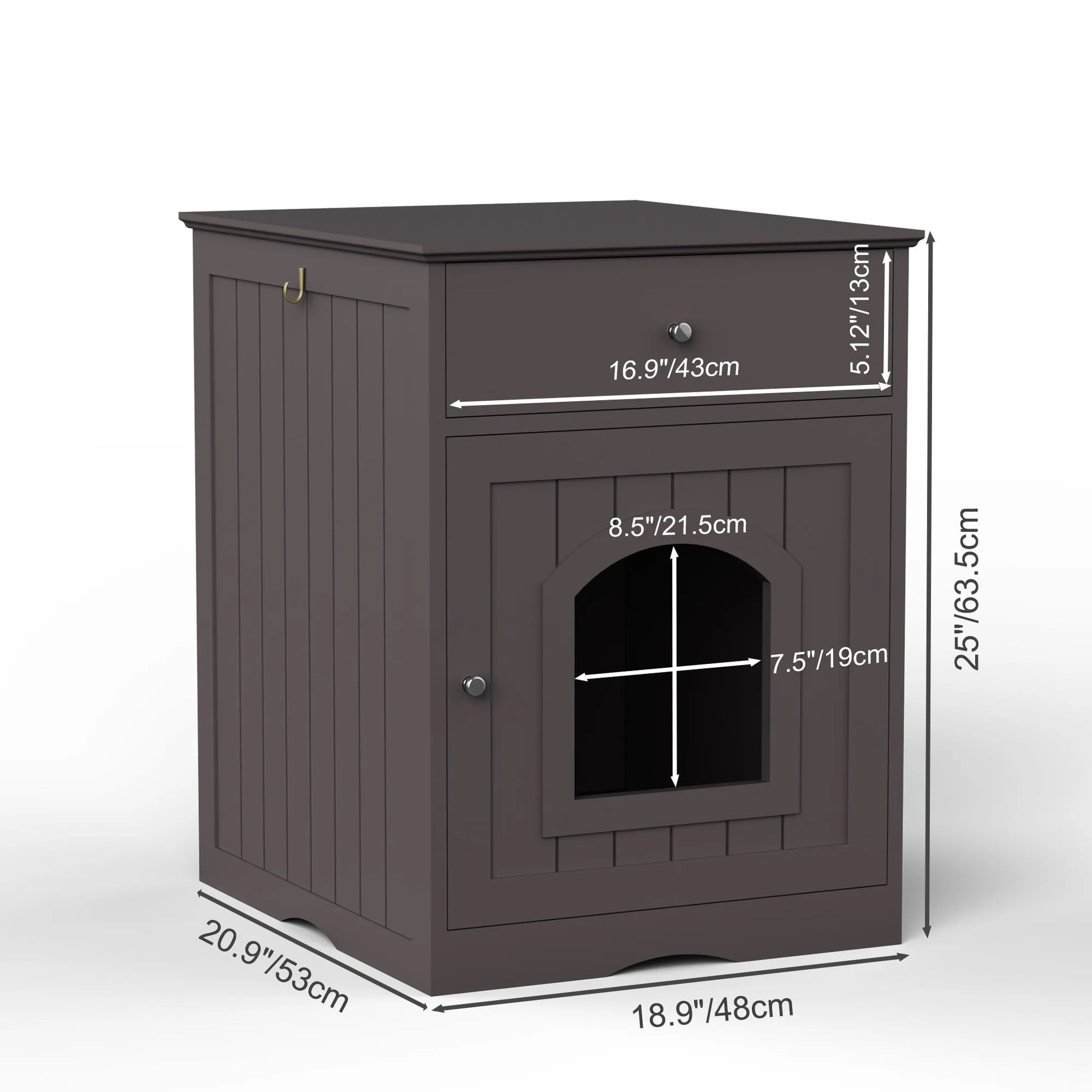 Brown Wooden Pet House Cat Litter Box Enclosure with Drawer, Side Table, Indoor Pet Crate, Cat Home Nightstand – view 3