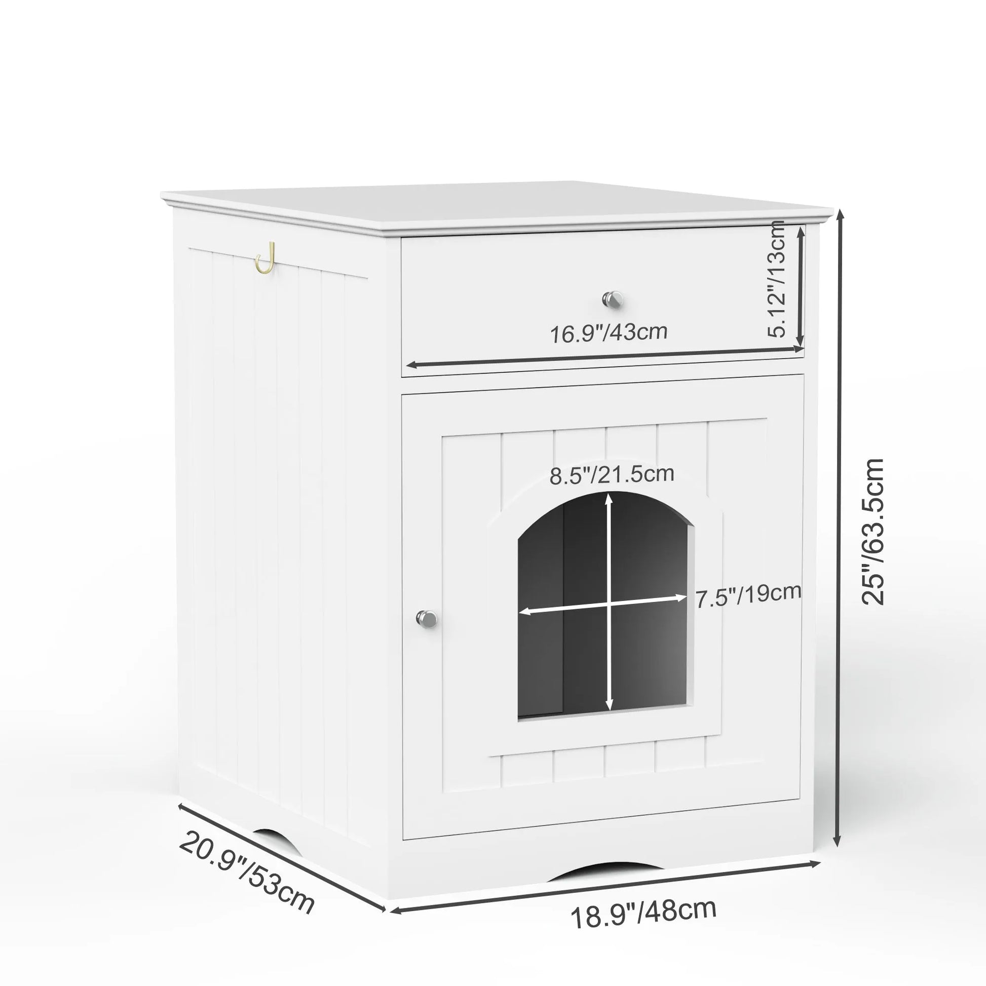 White Wooden Pet House Cat Litter Box Enclosure with Drawer and Side Table, Indoor Cat Home Nightstand for Small Cats, MDF Construction, 18.9'' W x – view 3