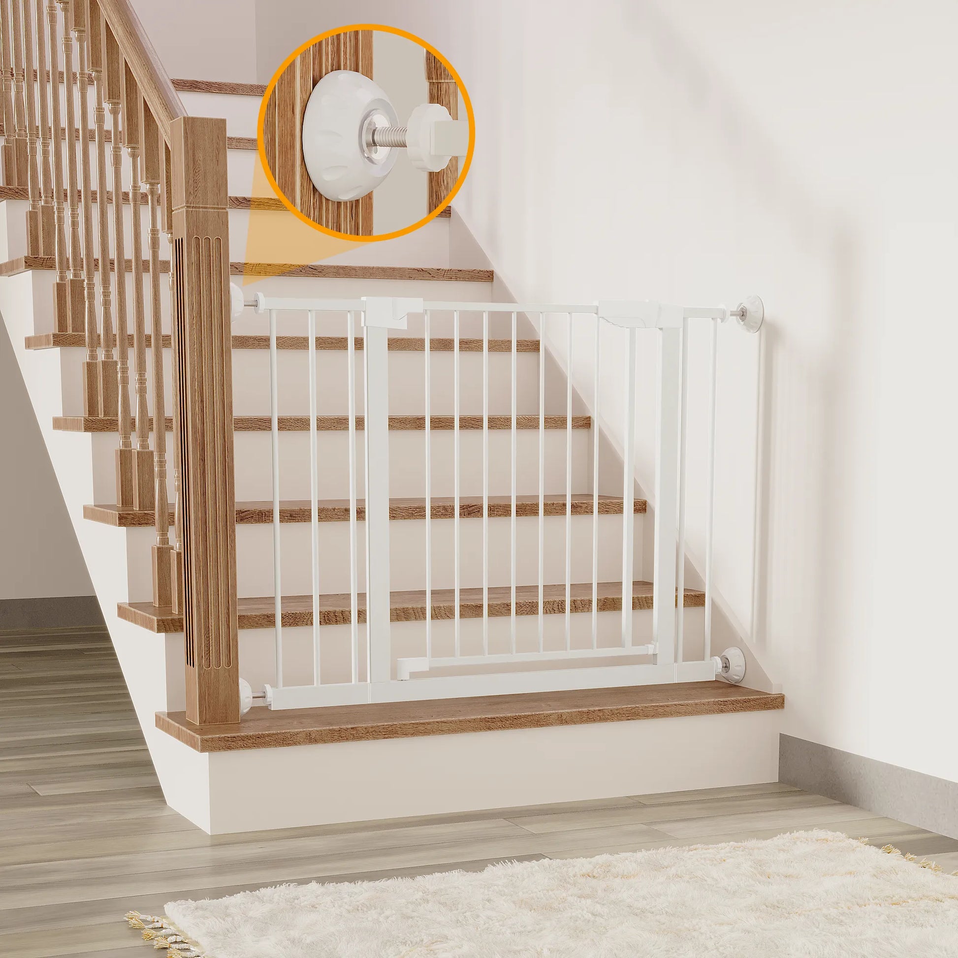 29.5-45.3' Wide Baby Gate with wall protector for Stairs, Dog Gate Indoor for Doorways, No Drilling Pressure Mounted Pet Gates for Kids, Easy Walk – view 3