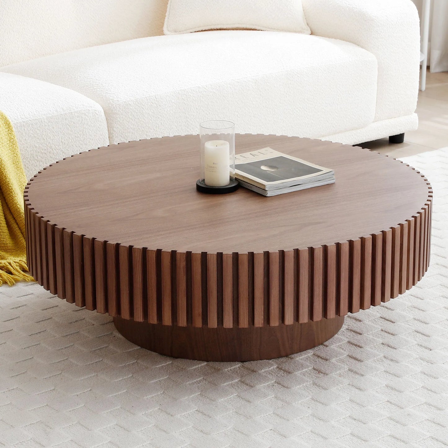 31.49'' Round Coffee Table Small Coffee Table for Apartment, Modern Living Room Coffee Table with Sturdy Pedestal,WALNUT (Same Sku:W876P243947) – view 3
