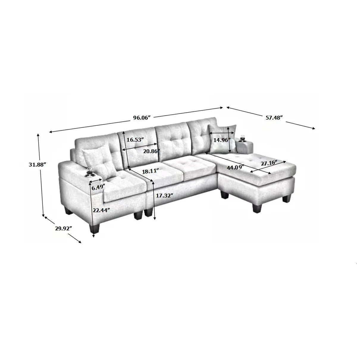 MEGA right sectional sofa with footrest, convertible corner sofa with armrest storage, living room and apartment sectional sofa, right chaise longue – view 3