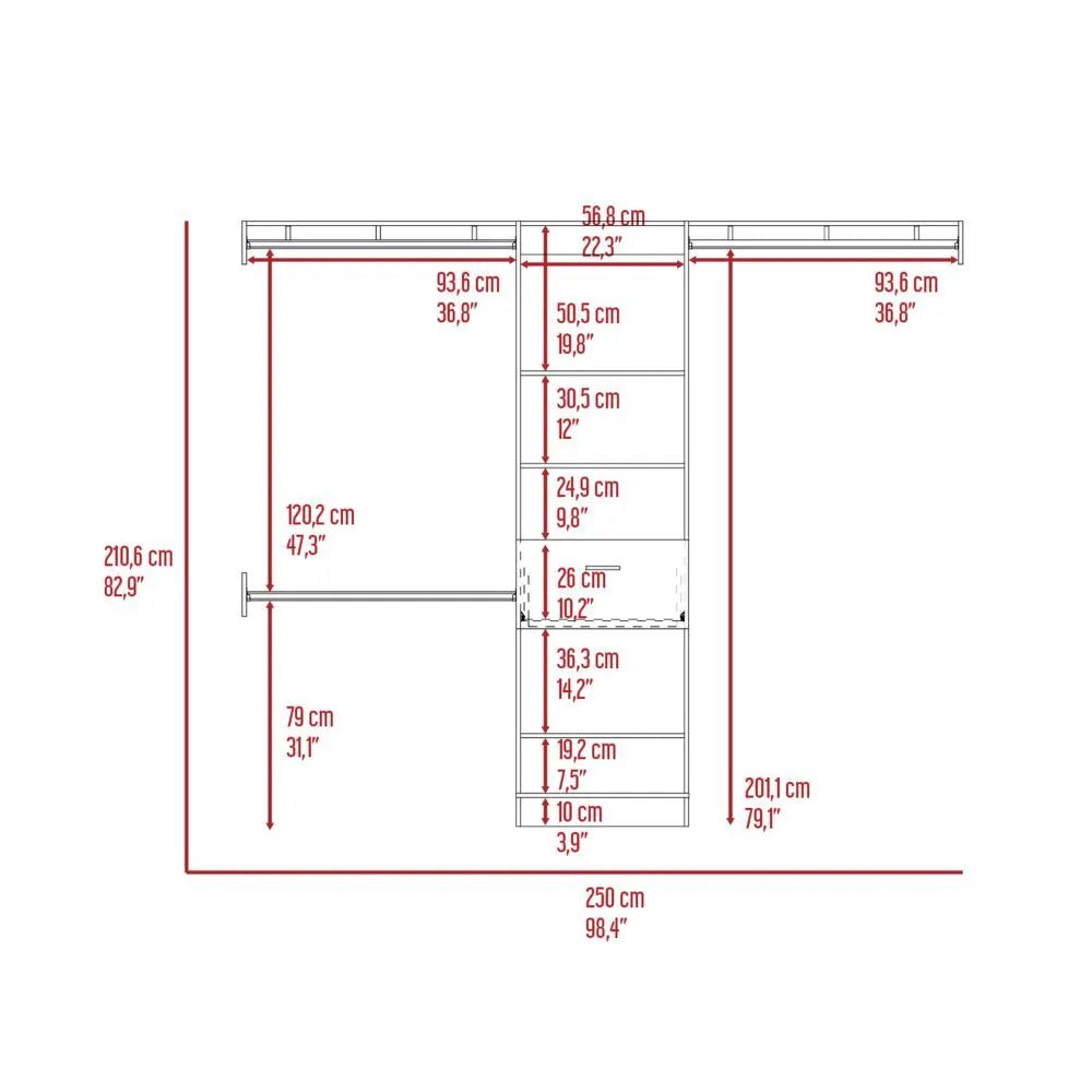 250 Closet System, Five Open Shelves, One Drawer, Three Metal Rods -Dark Walnut – view 4