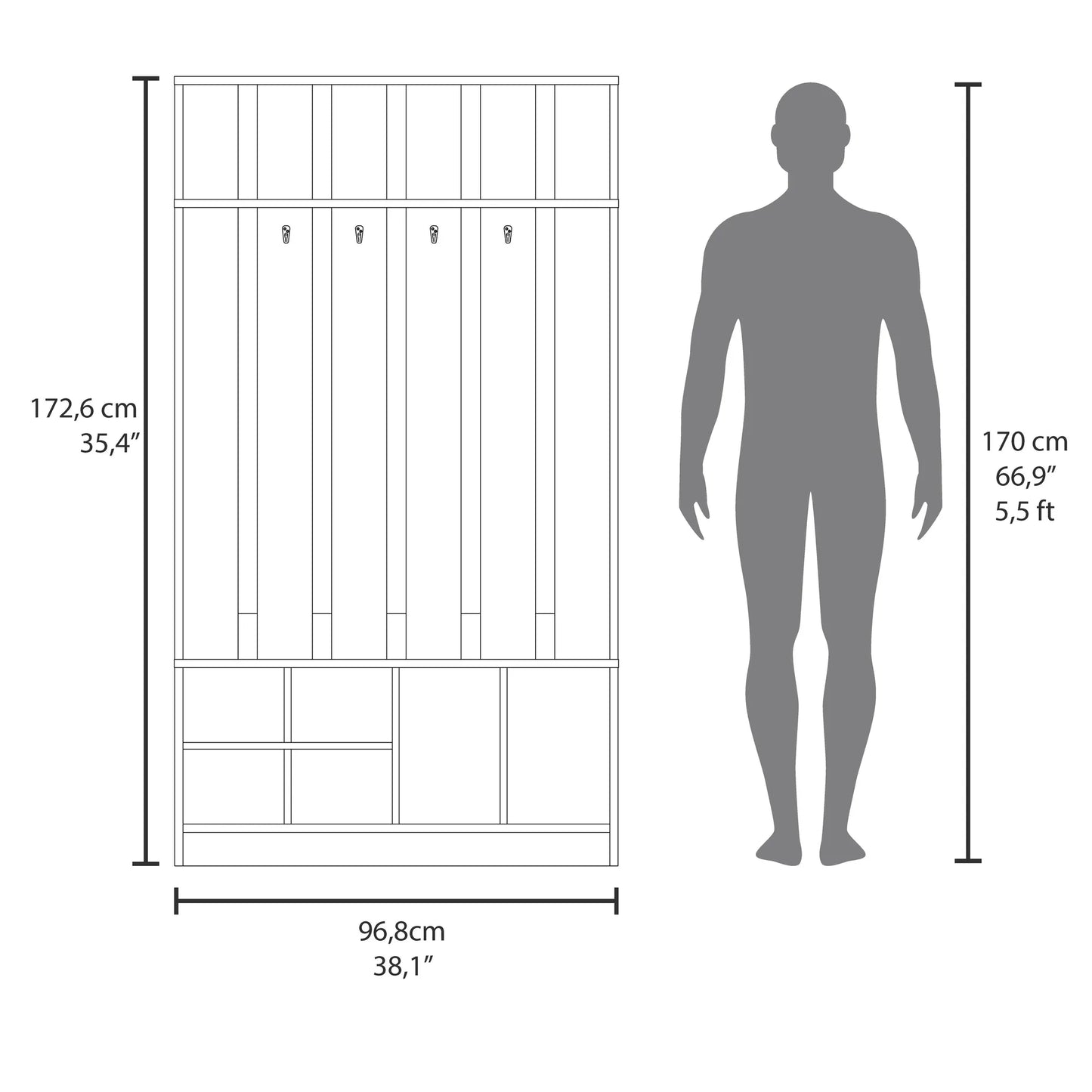 Tulcan 38' Wide Hall Tree with Bench and Shoe Storage, Entryway Bench with Coat Rack – view 4