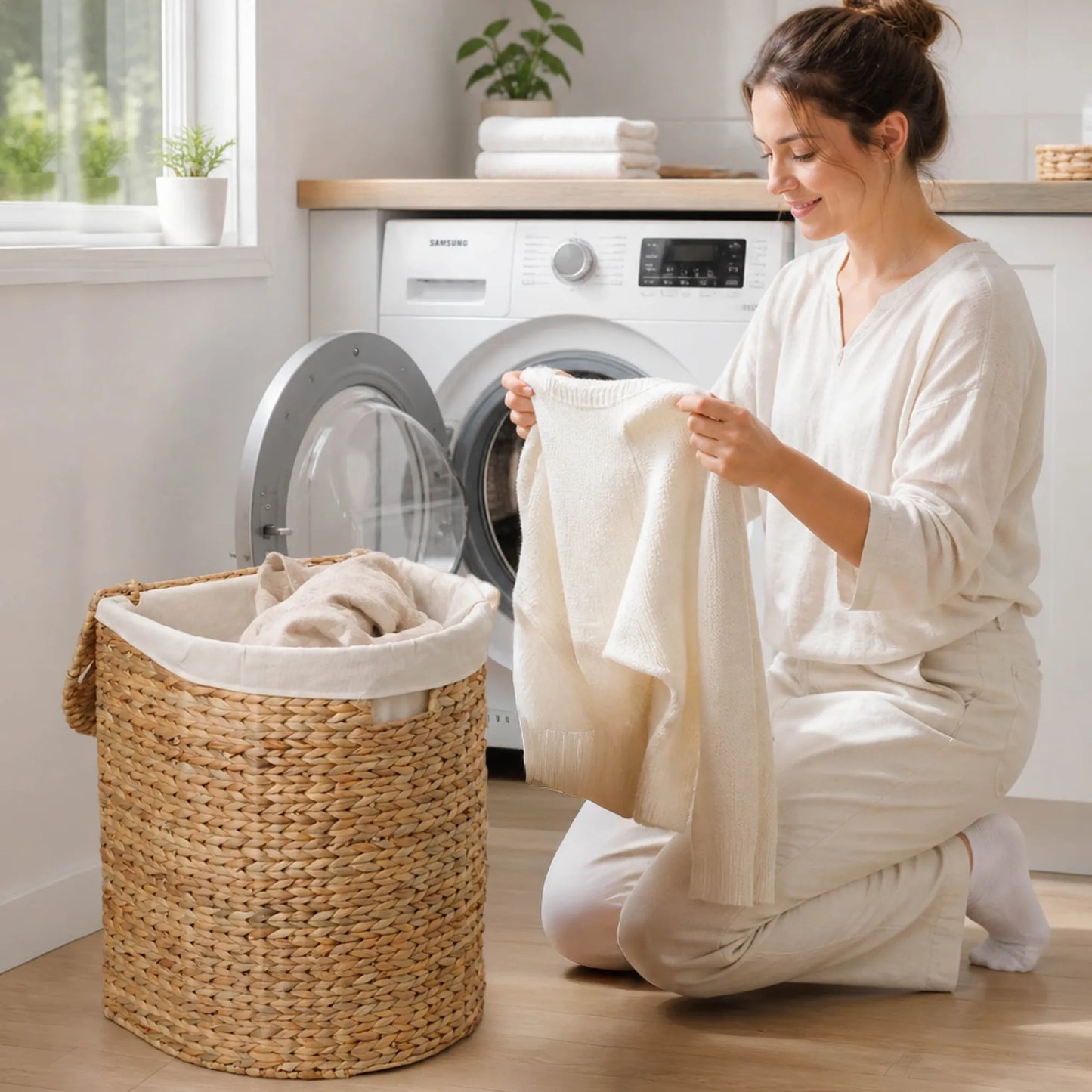 Ludmila Water Hyacinth Woven Half Oval Laundry Hamper - 16.9' x 13.8' x 20.5' - Natural Brown – view 4