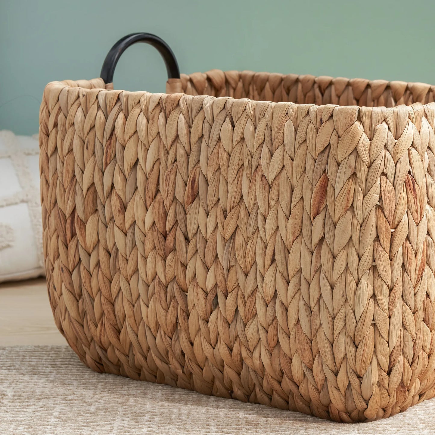 Rectangular Multi Purpose Water Hyacinth Woven Wicker Baskets with Handles - 16' x 12' x 13' - Natural Brown - For Towel, Toys, Magazine and Kitchen – view 4