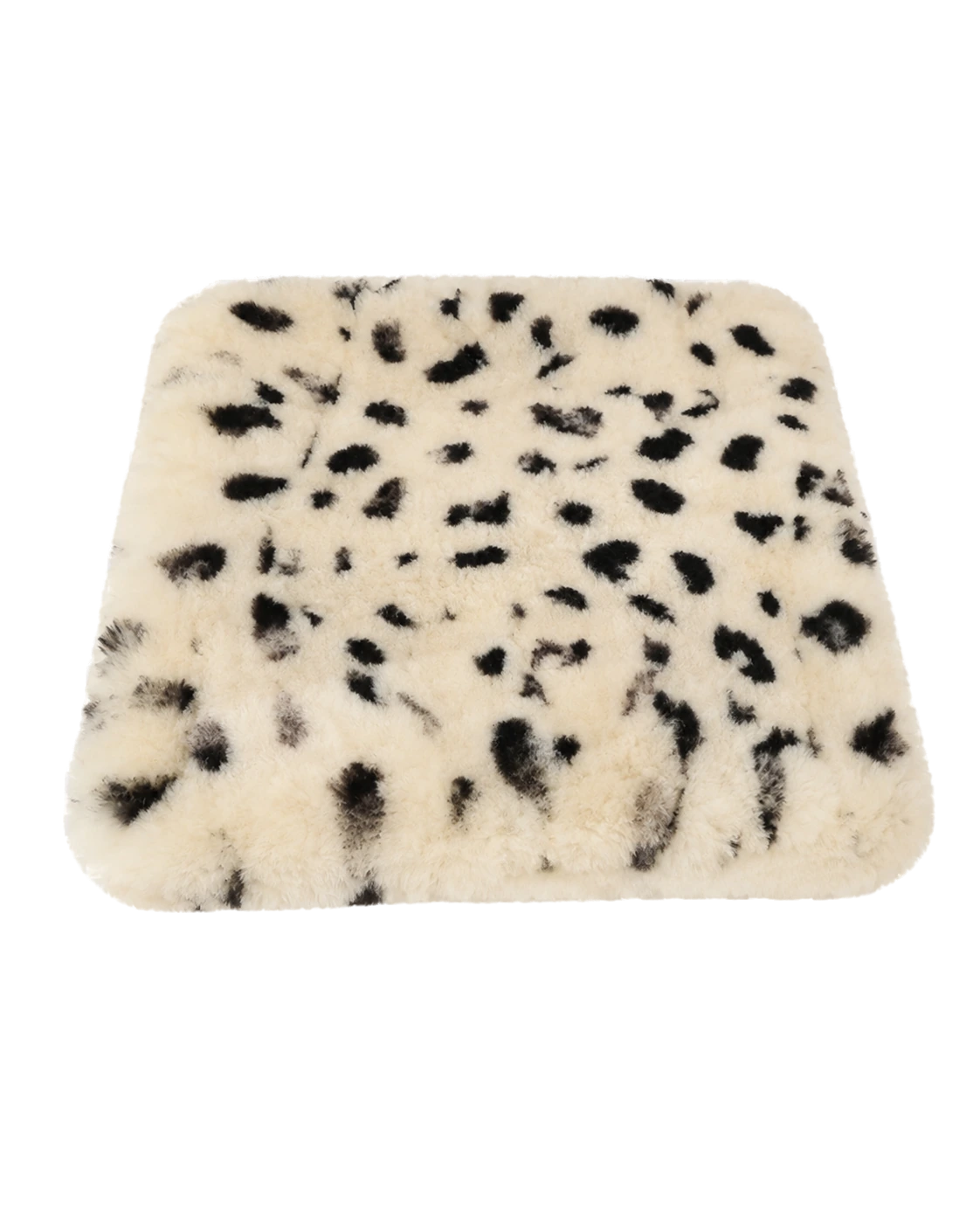 Big Leopard Spot genuine short-pile sheared-sheepskin patchwork chair pad on transparent background
