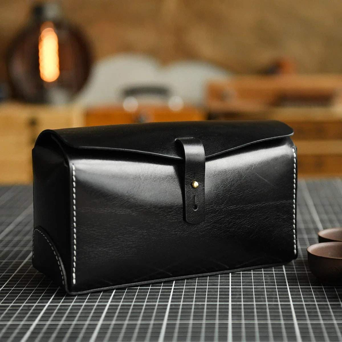 Black vegetable-tanned cowhide travel case
