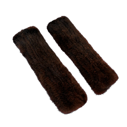 Dark Brown 30 cm genuine mink fur fingerless arm warmers isolated on a transparent background
