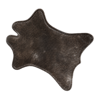 Single dark brown genuine cowhide silhouette coaster with stitched edge on transparent background