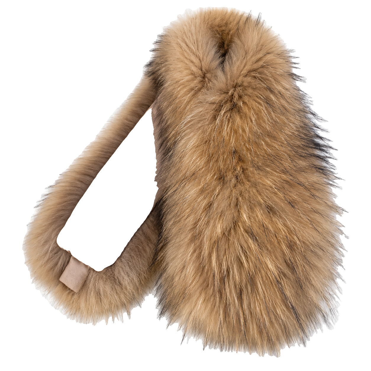 Deep Natural Brown genuine fox fur cape scarf shown open on a transparent background