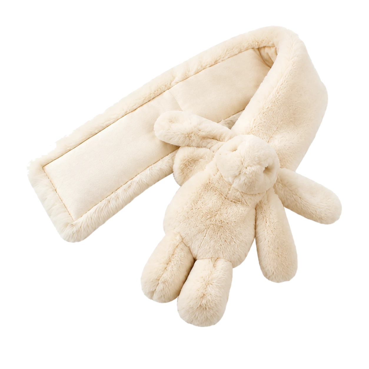 Ivory Beige genuine Rex rabbit fur bunny scarf single-sided finish on transparent background