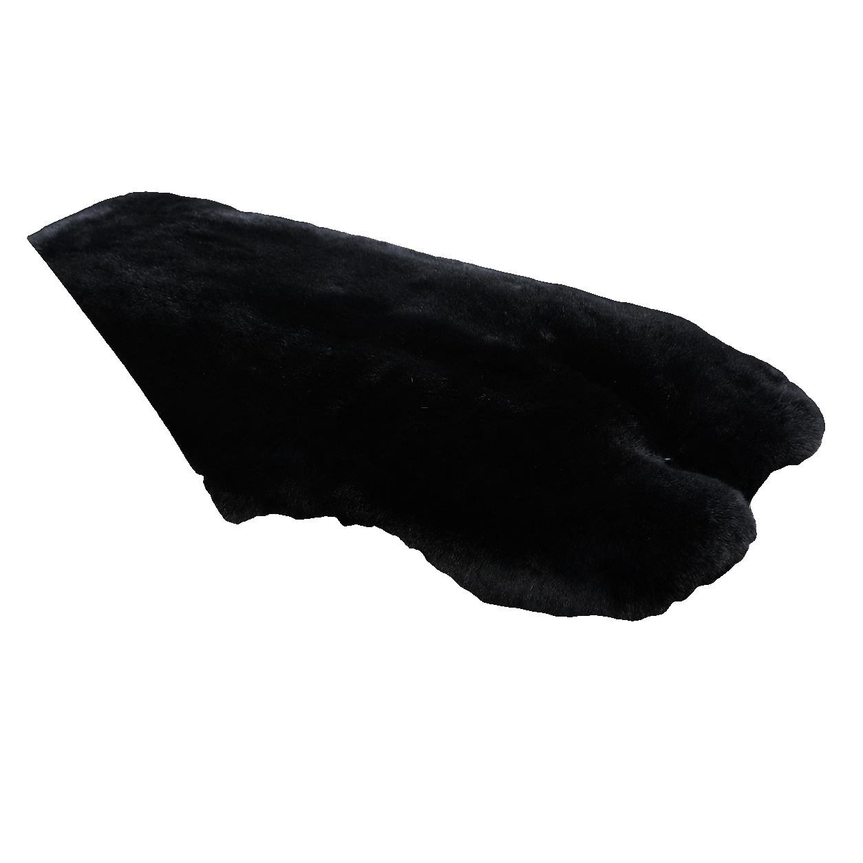 Jet Black genuine Rex rabbit fur center console armrest pad on transparent background