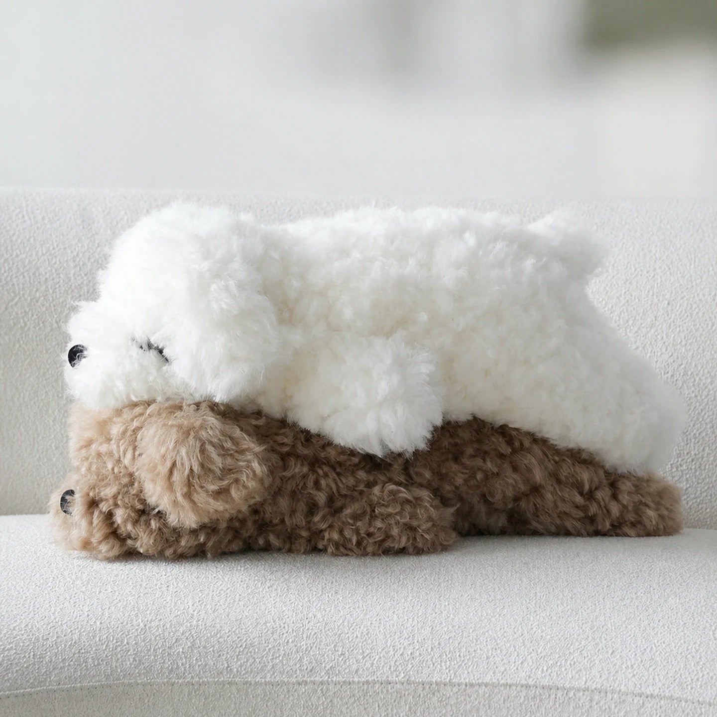 White and light cocoa lambswool poodle pillows, two-piece set