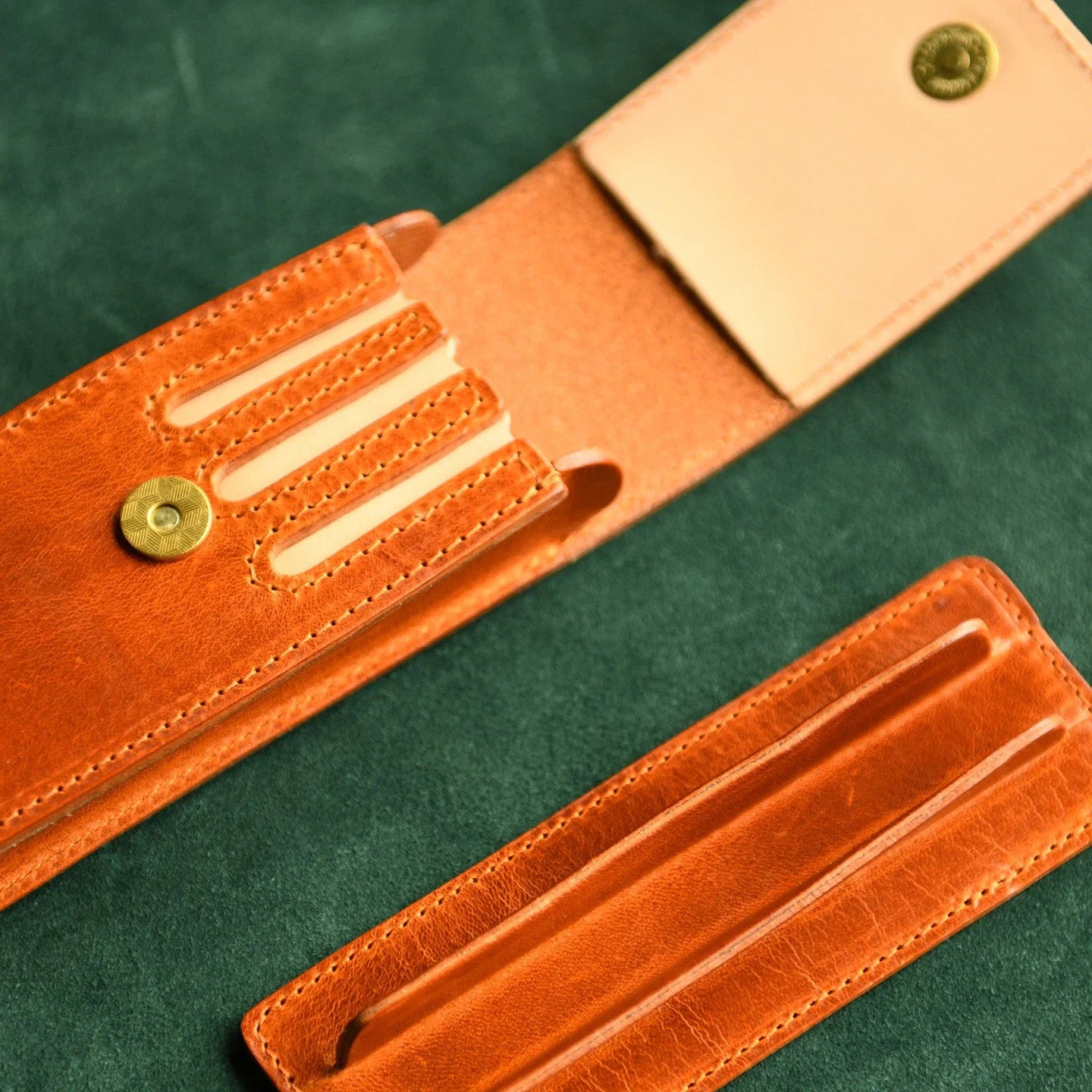 Leather pen case with removable multi-slot organizer