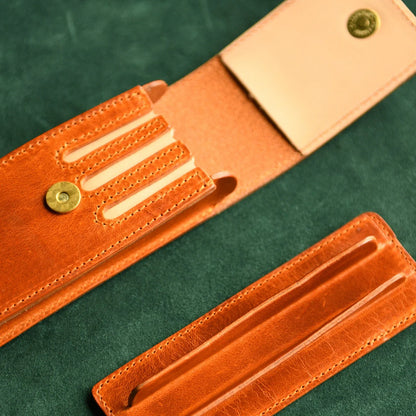 Leather pen case with removable multi-slot organizer