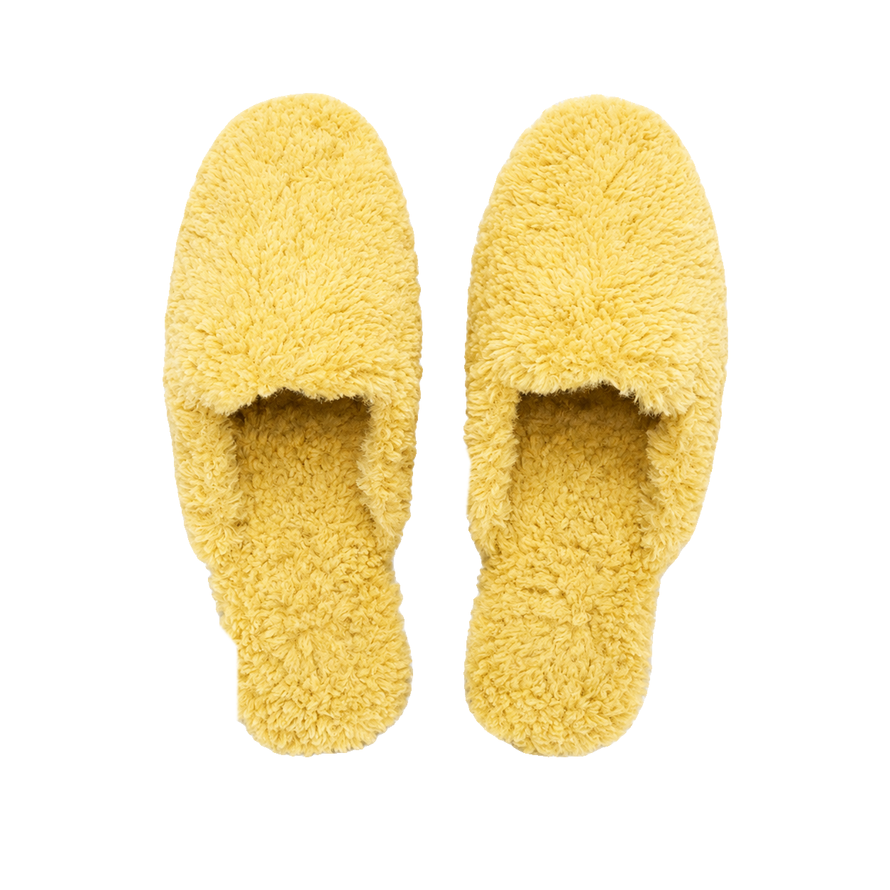 Mustard Yellow genuine wool and leather closed-toe house slippers on transparent background